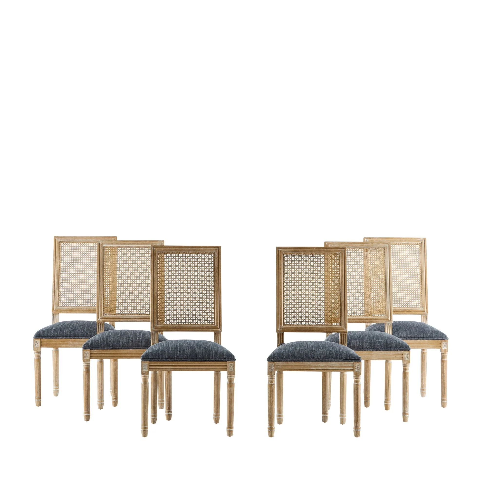 French Country Dining Chair With Rectangular Cane Backrest And Smooth Upholstered Seating - Image 11