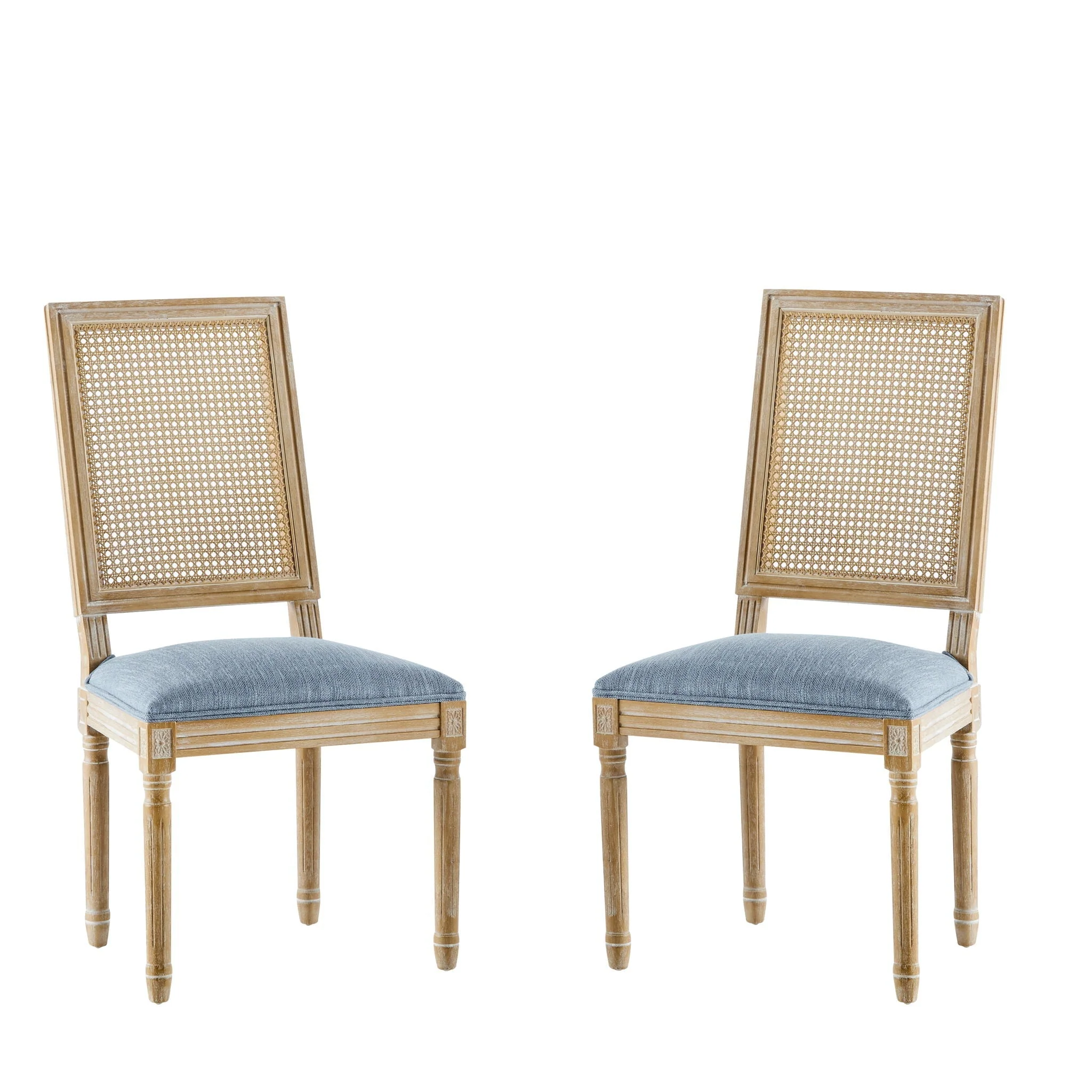 French Country Dining Chair With Rectangular Cane Backrest And Smooth Upholstered Seating - Image 12