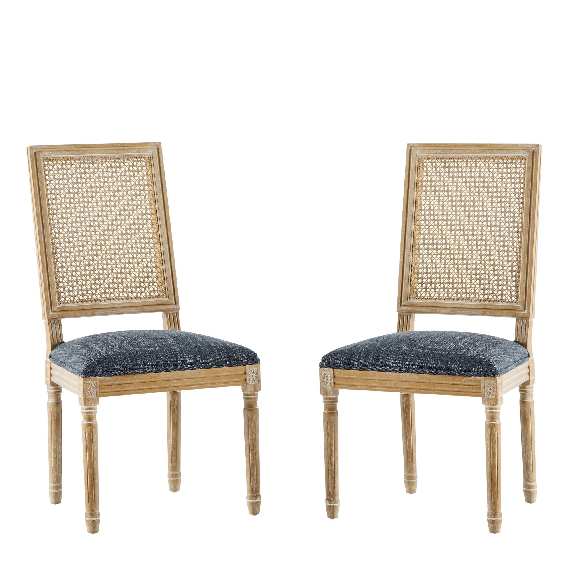 French Country Dining Chair With Rectangular Cane Backrest And Smooth Upholstered Seating - Image 2