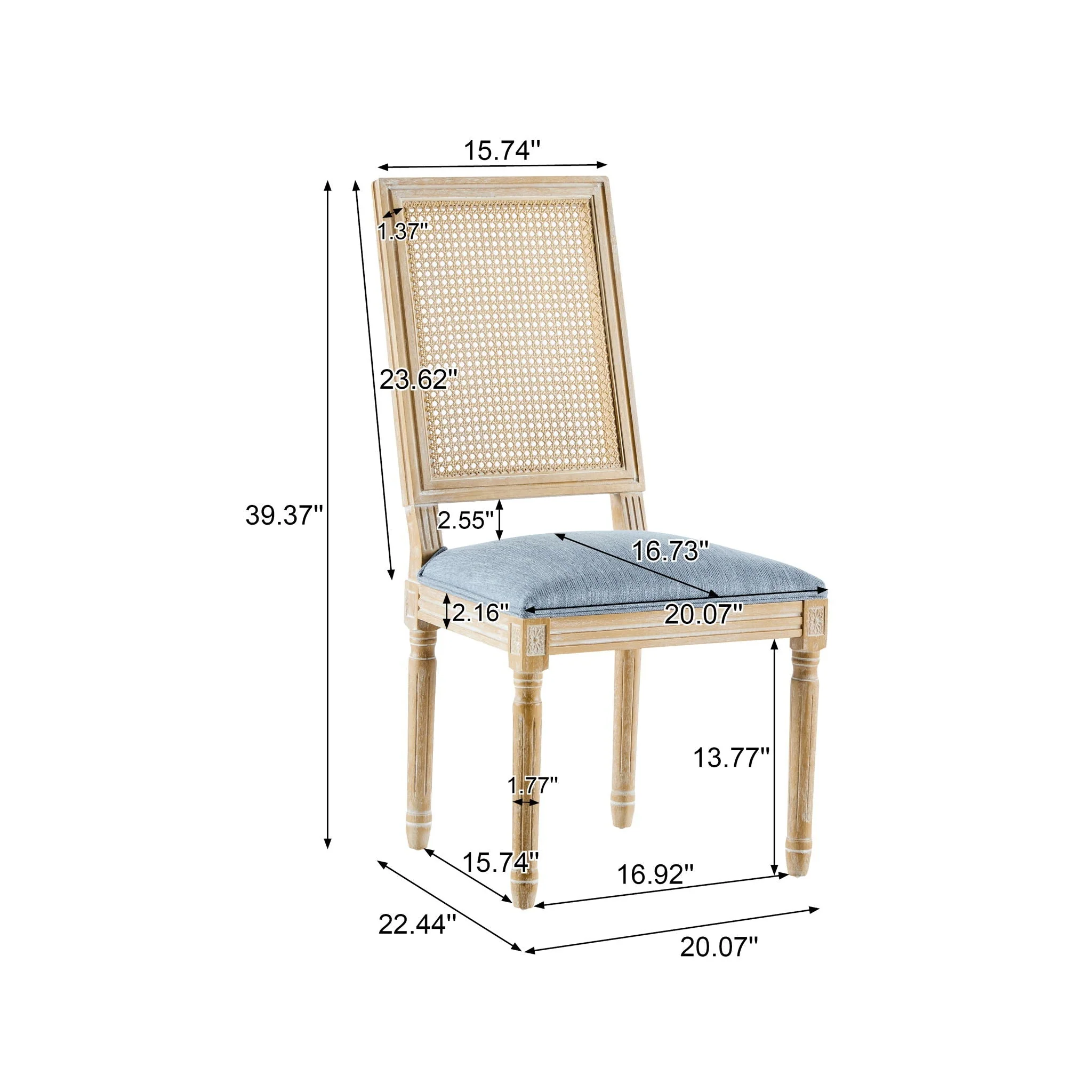 French Country Dining Chair With Rectangular Cane Backrest And Smooth Upholstered Seating - Image 27