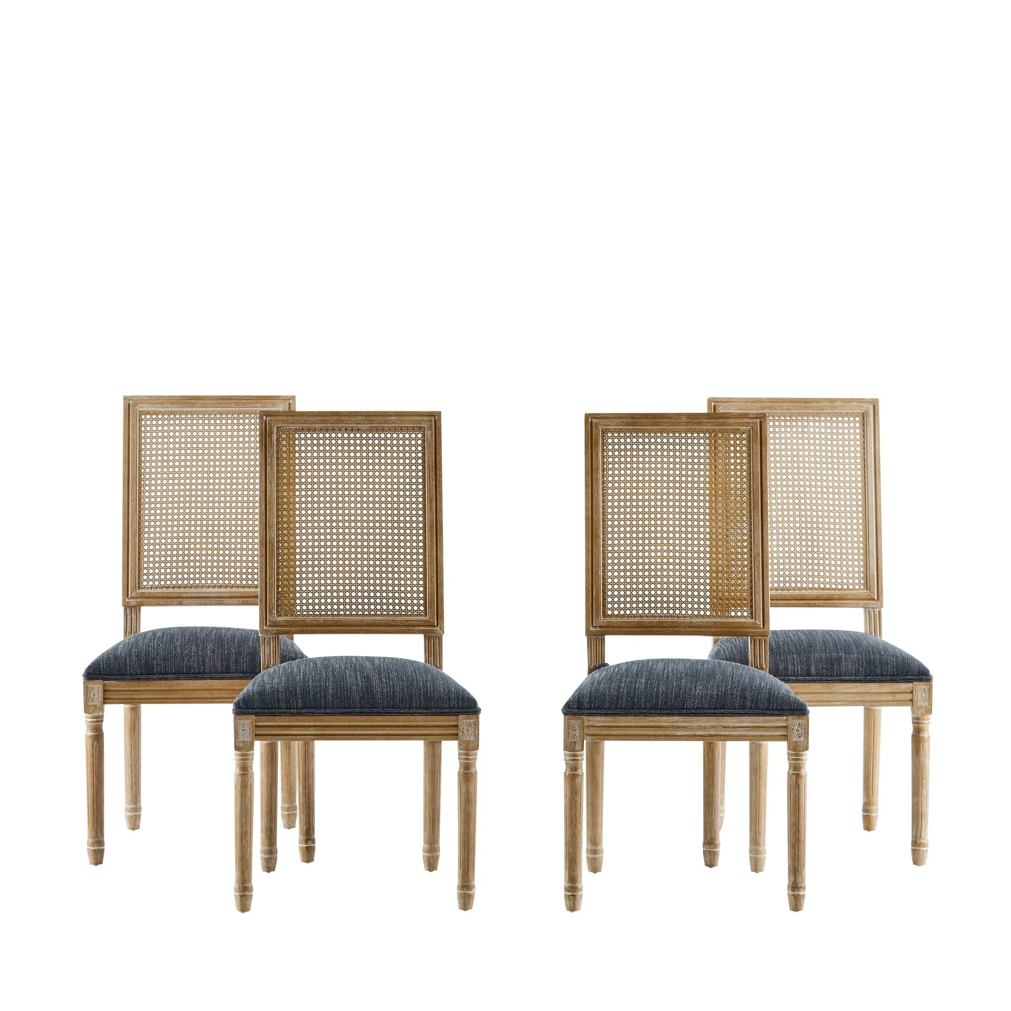 French Country Dining Chair With Rectangular Cane Backrest And Smooth Upholstered Seating - Image 3