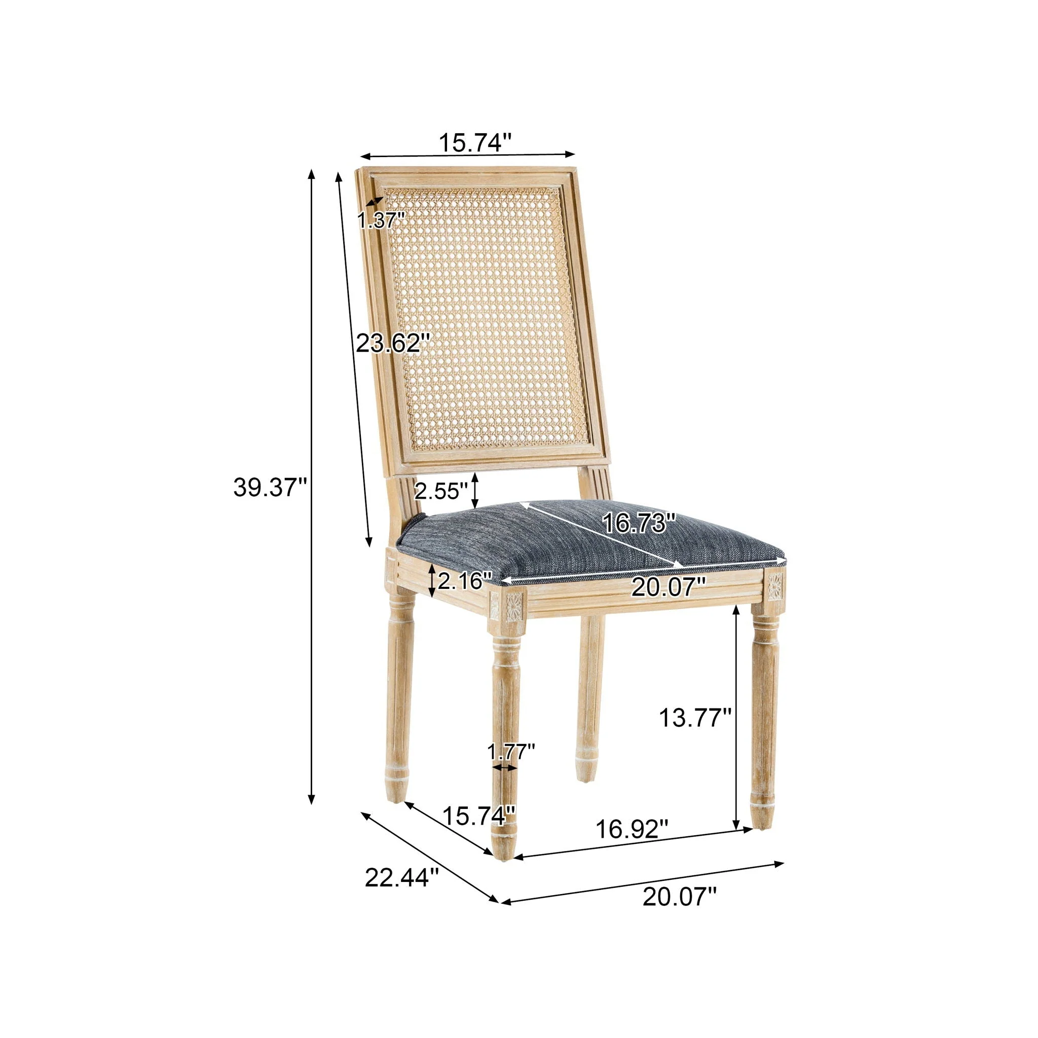 French Country Dining Chair With Rectangular Cane Backrest And Smooth Upholstered Seating - Image 37