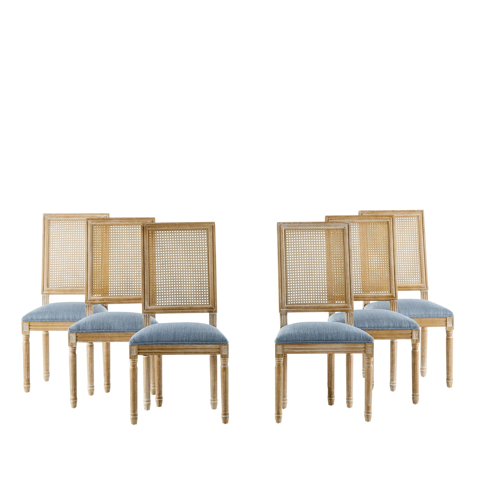 French Country Dining Chair With Rectangular Cane Backrest And Smooth Upholstered Seating - Image 4