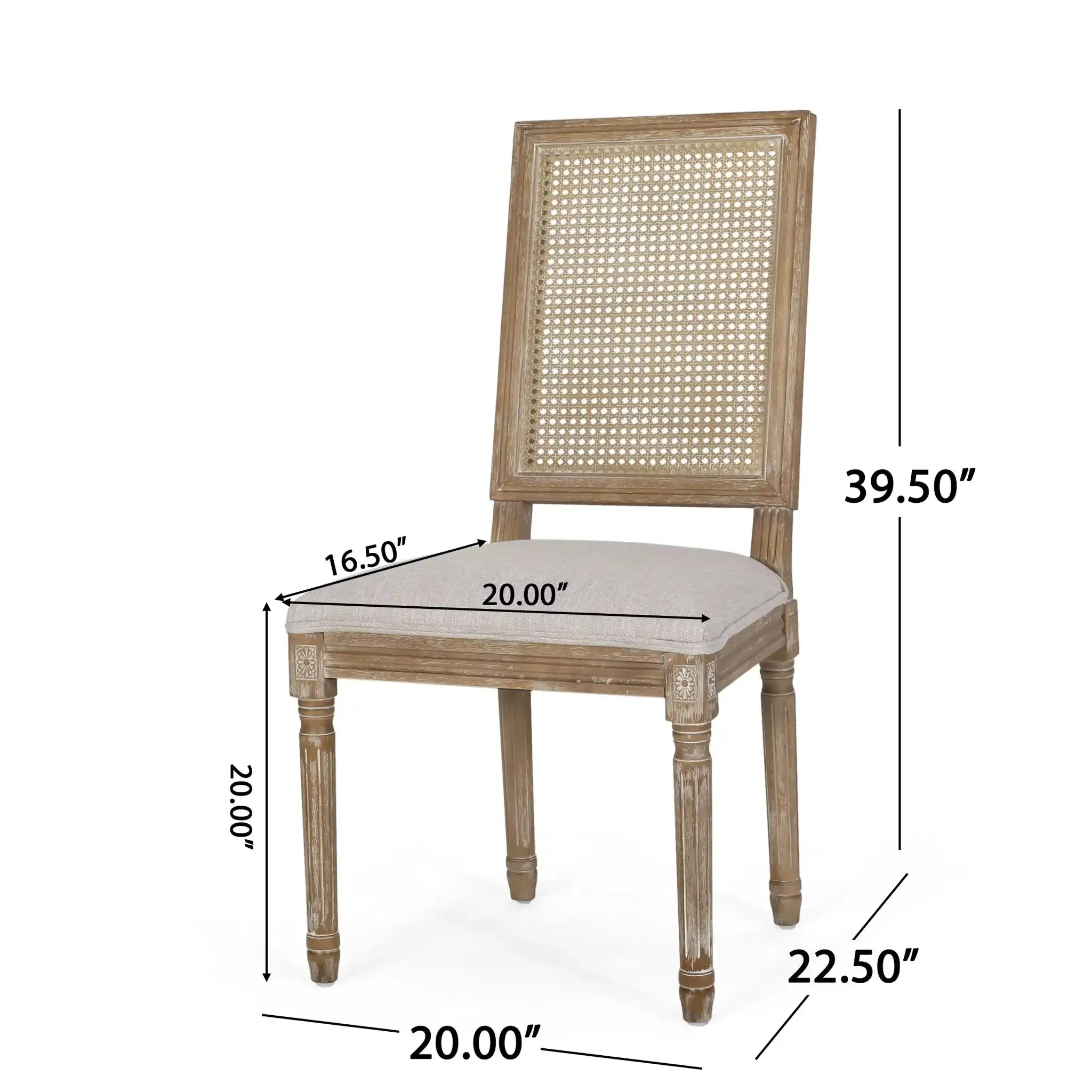 French Country Dining Chair With Rectangular Cane Backrest And Smooth Upholstered Seating - Image 42