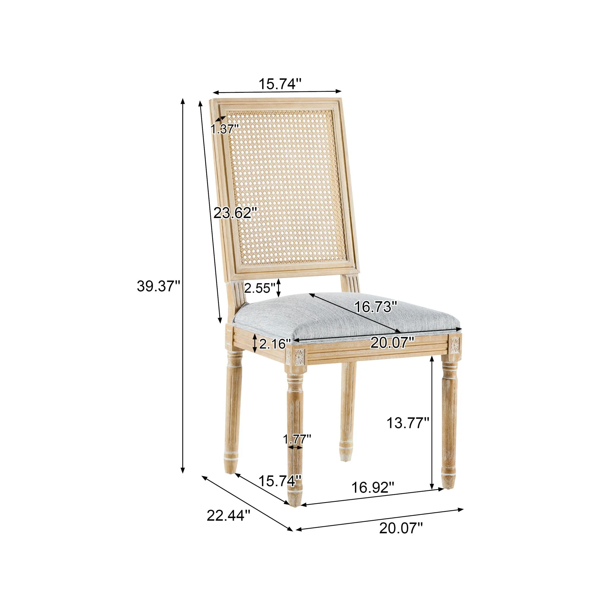 French Country Dining Chair With Rectangular Cane Backrest And Smooth Upholstered Seating - Image 43
