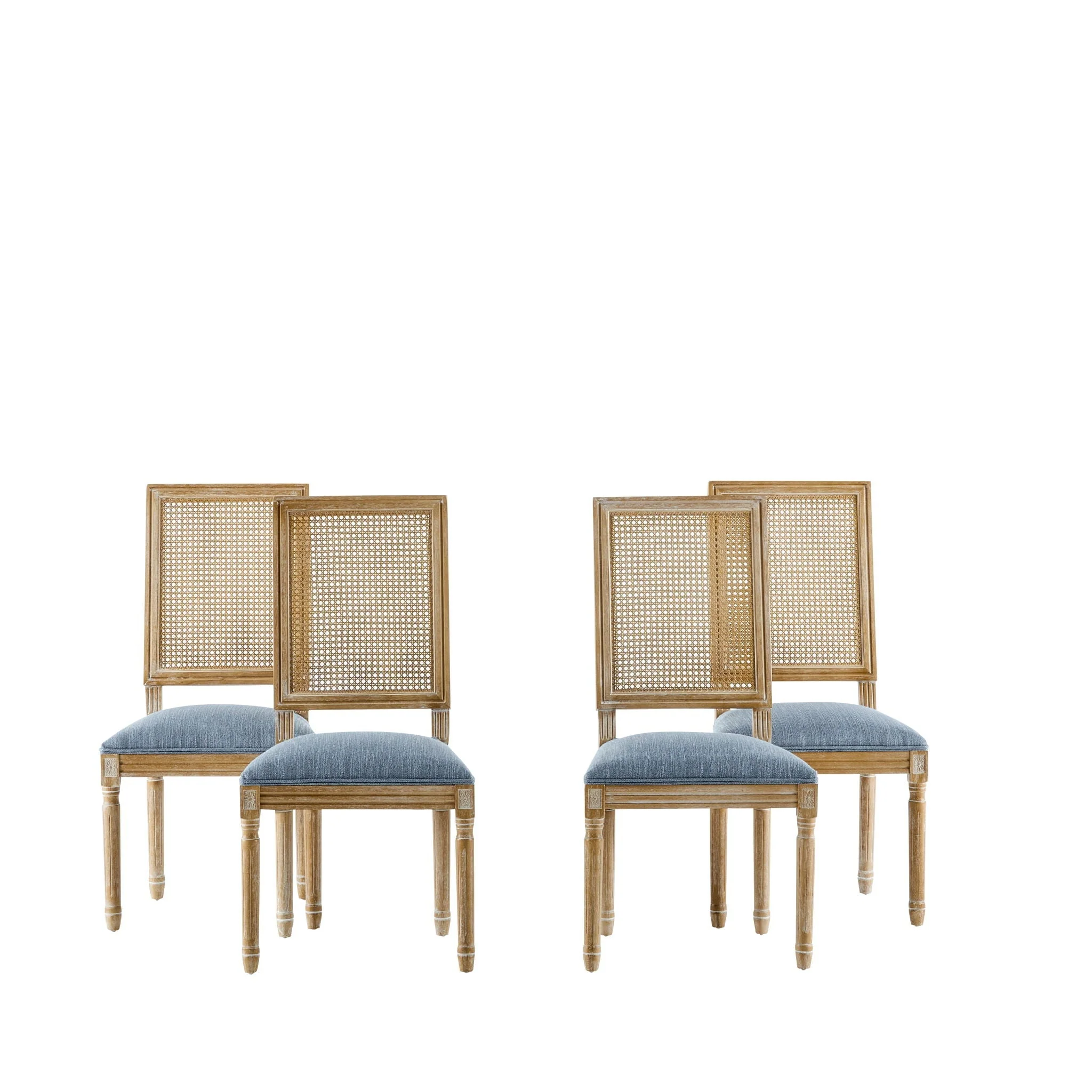 French Country Dining Chair With Rectangular Cane Backrest And Smooth Upholstered Seating - Image 5