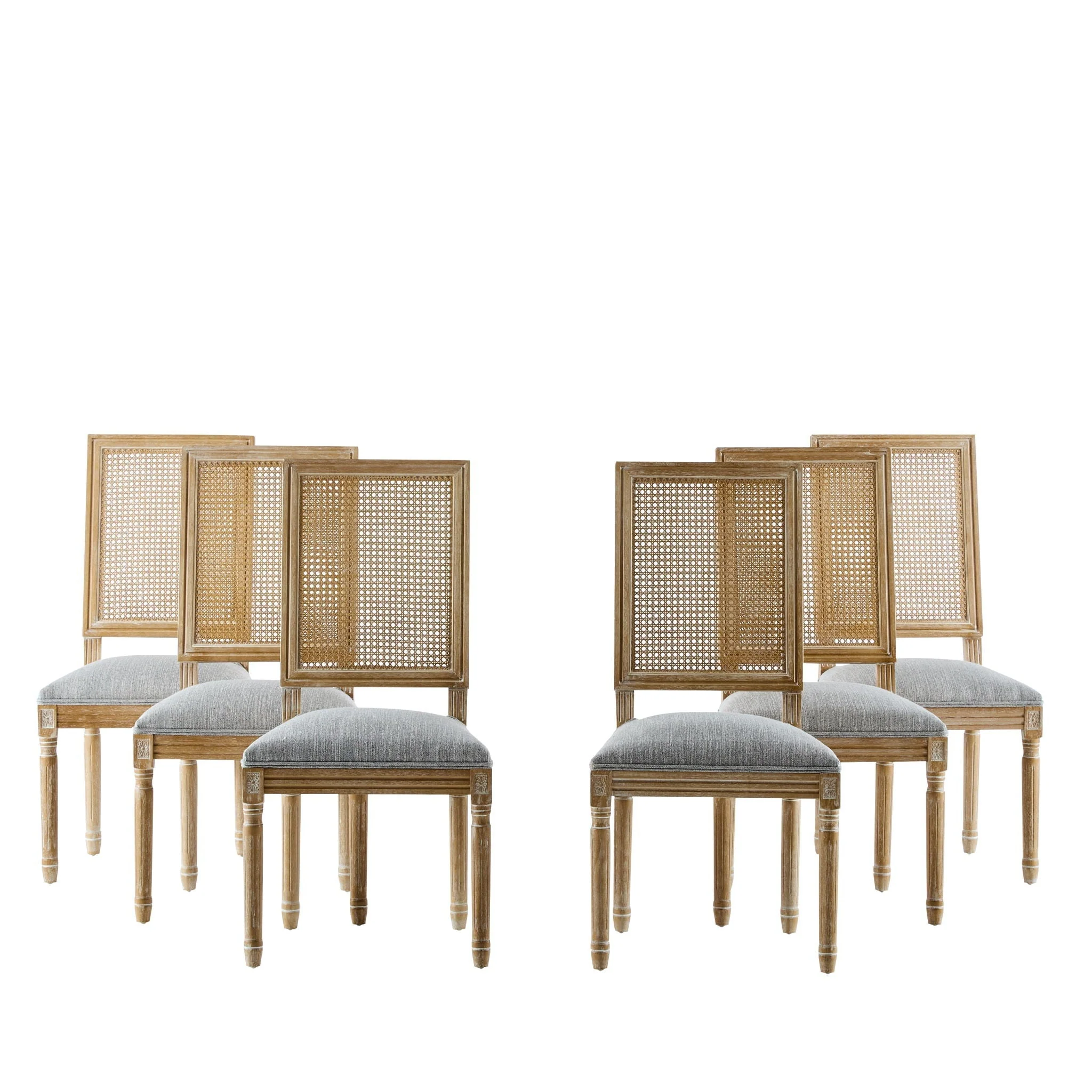 French Country Dining Chair With Rectangular Cane Backrest And Smooth Upholstered Seating - Image 7