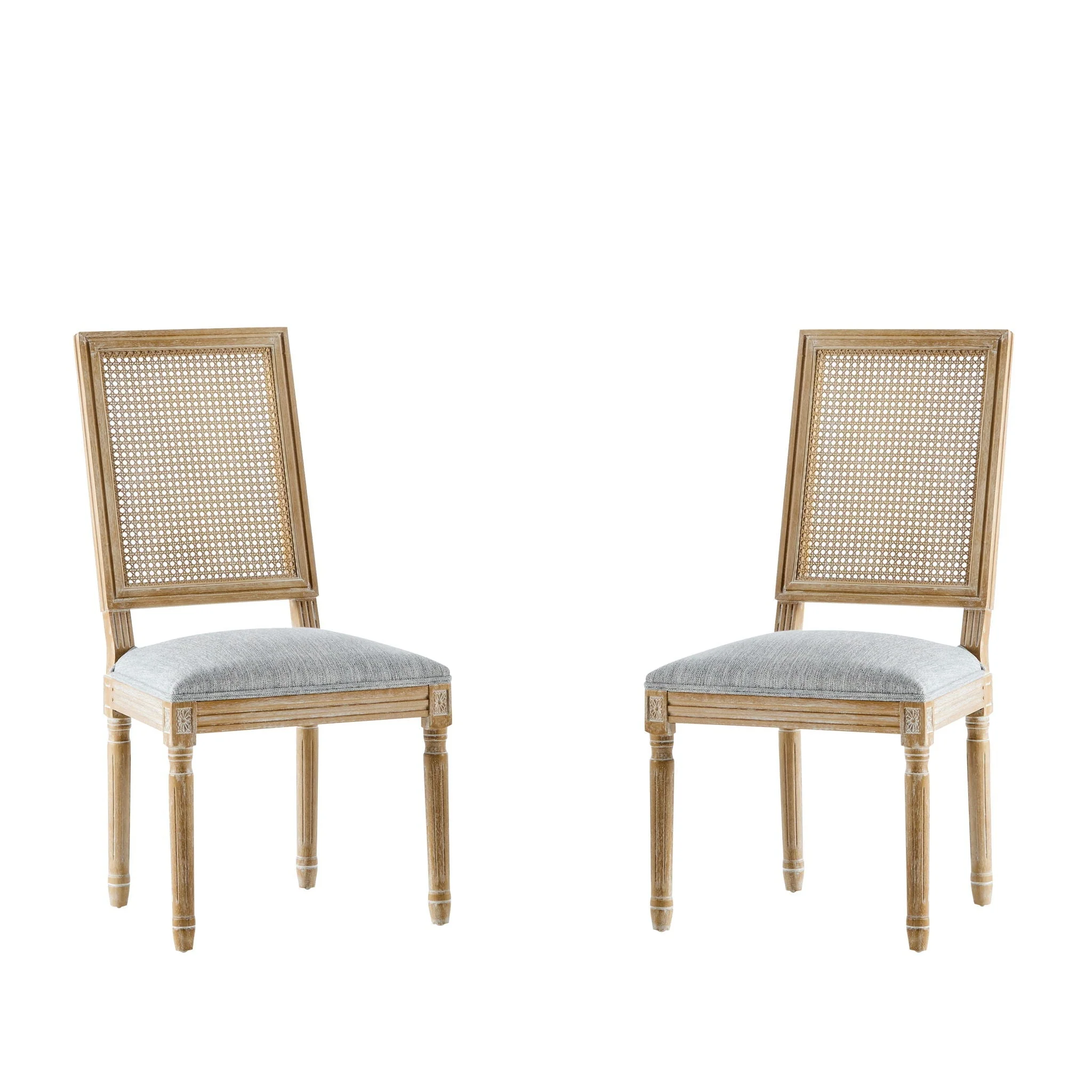French Country Dining Chair With Rectangular Cane Backrest And Smooth Upholstered Seating - Image 8