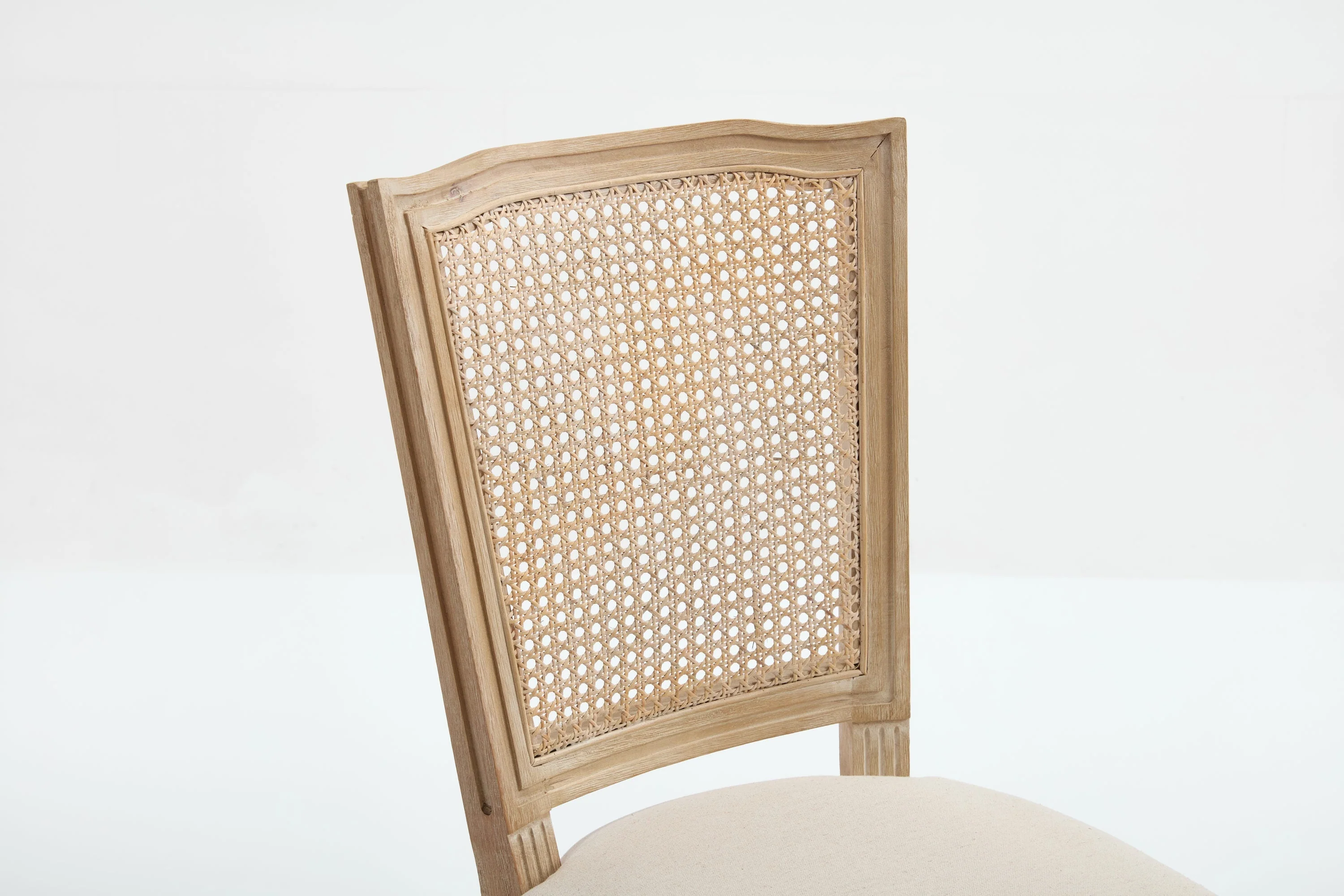 French Country Dining Chairs Set of 2 Upholstered With Natural Rattan Back - Image 18