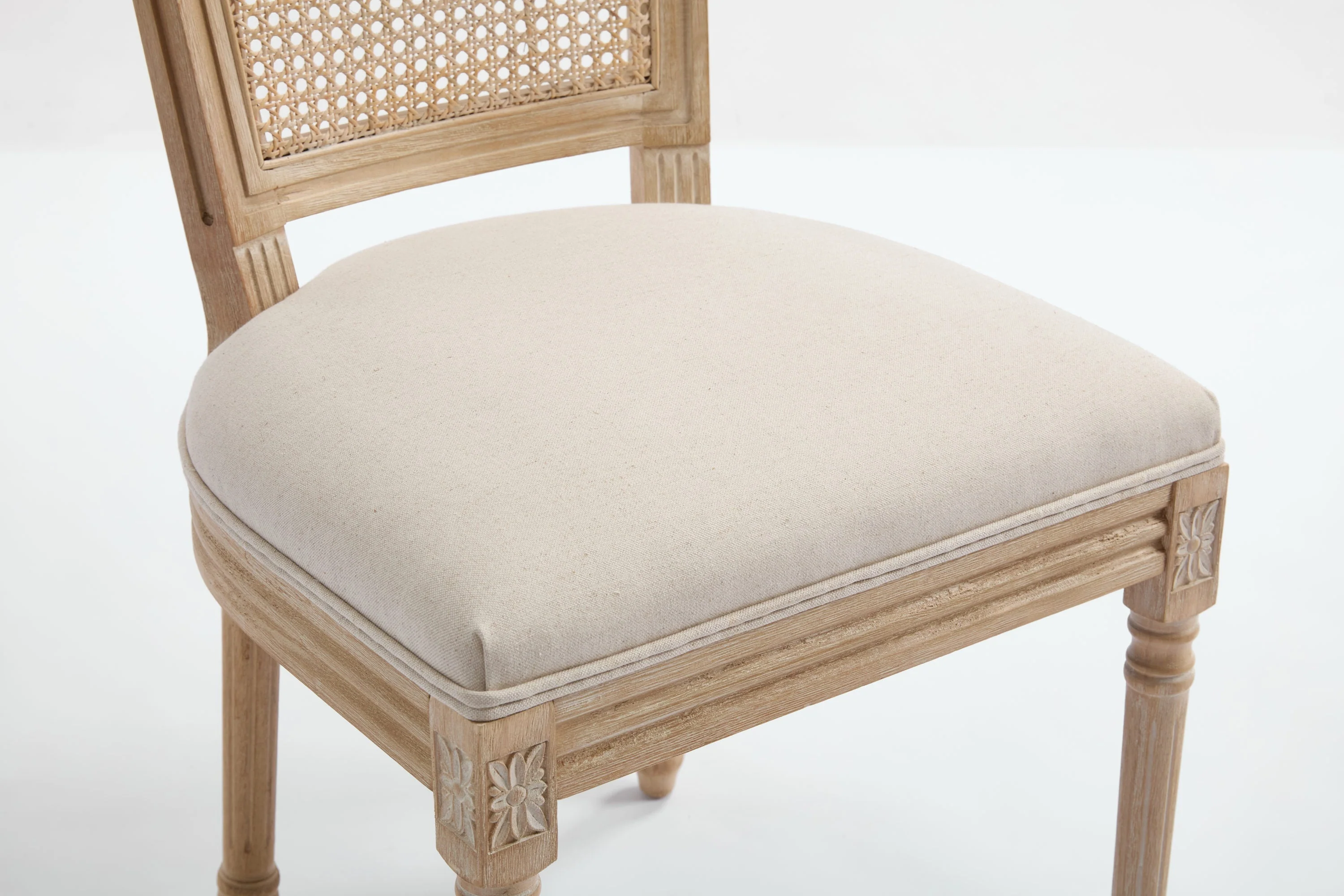 French Country Dining Chairs Set of 2 Upholstered With Natural Rattan Back - Image 19