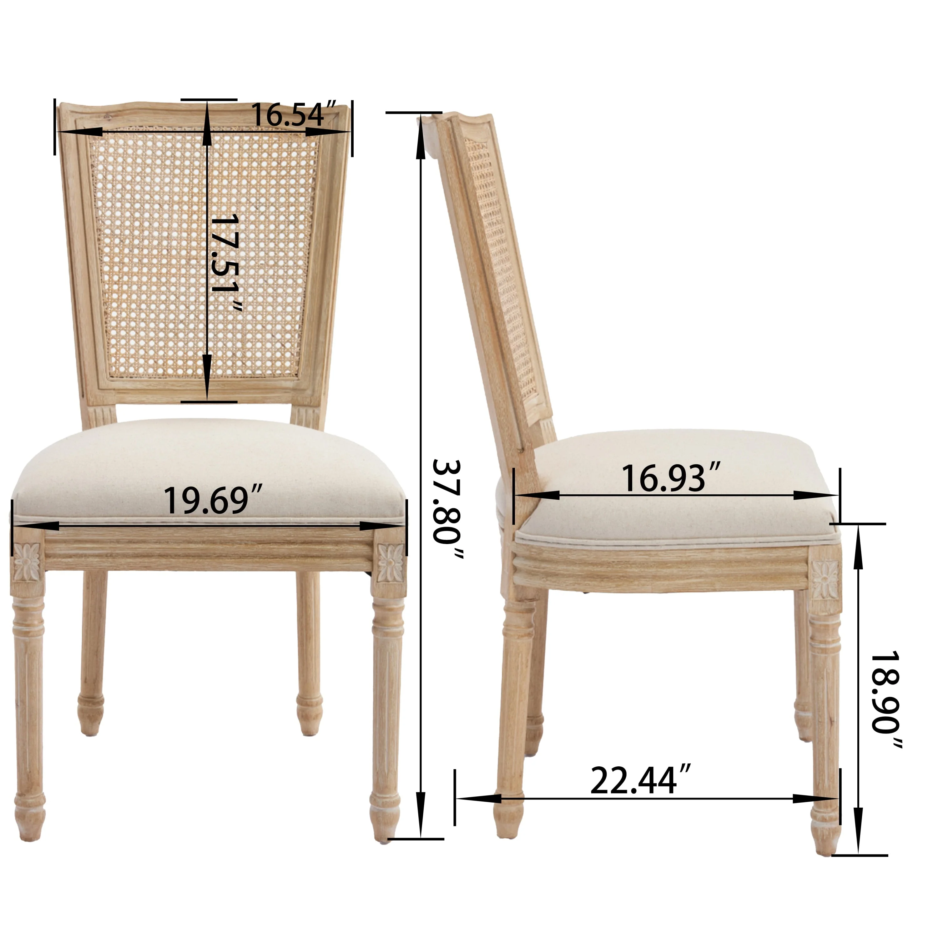 French Country Dining Chairs Set of 2 Upholstered With Natural Rattan Back - Image 23