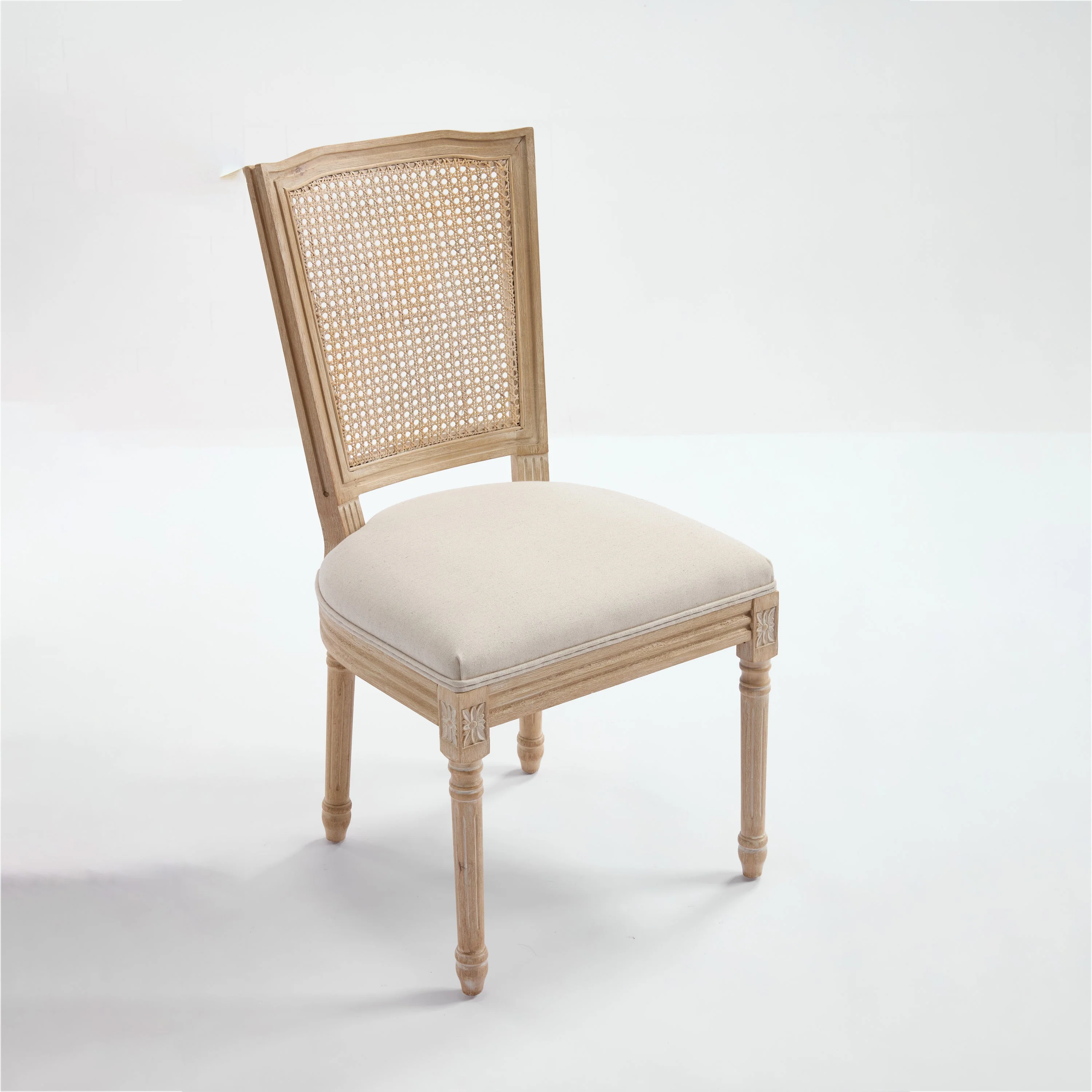 French Country Dining Chairs Set of 2 Upholstered With Natural Rattan Back - Image 24