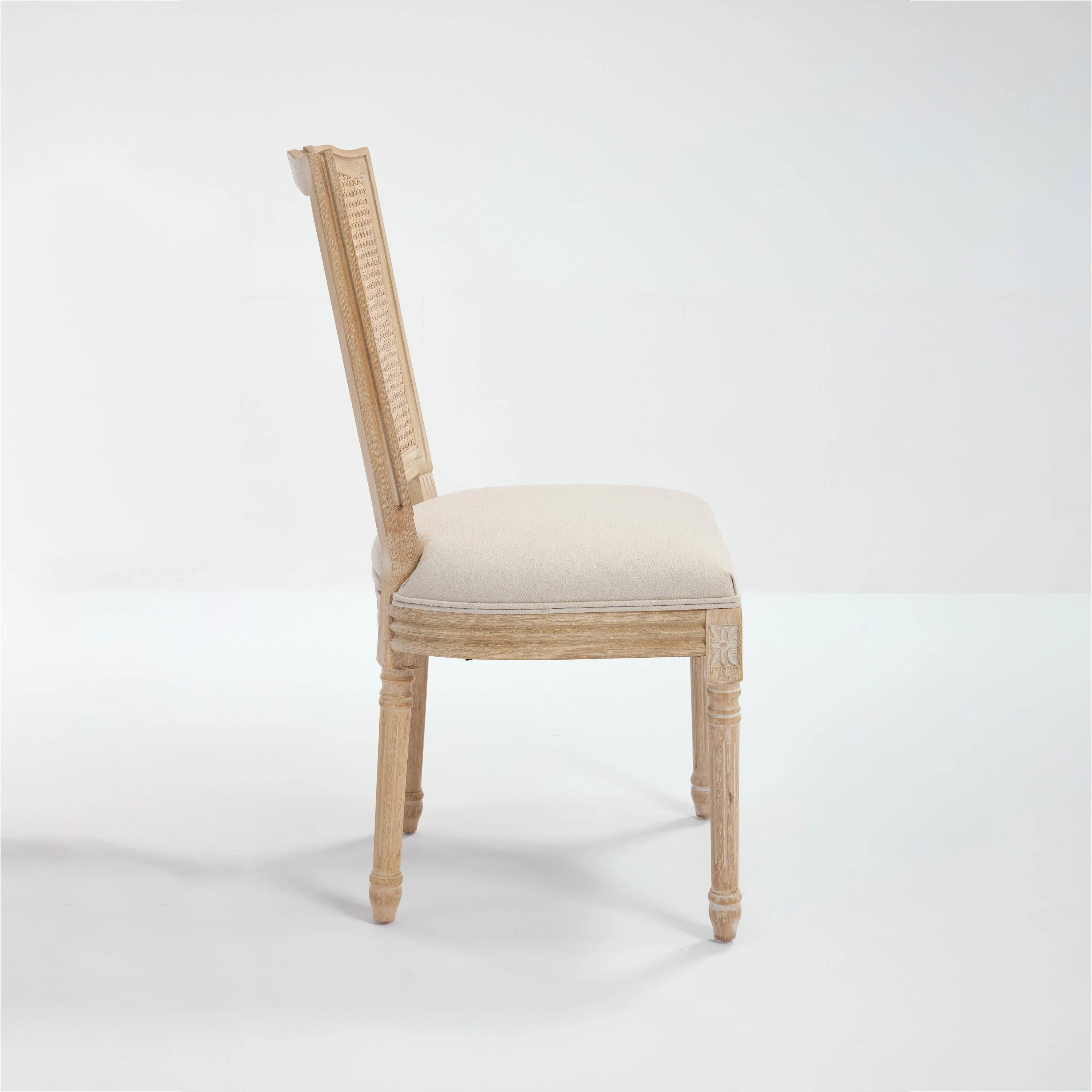 French Country Dining Chairs Set of 2 Upholstered With Natural Rattan Back - Image 25