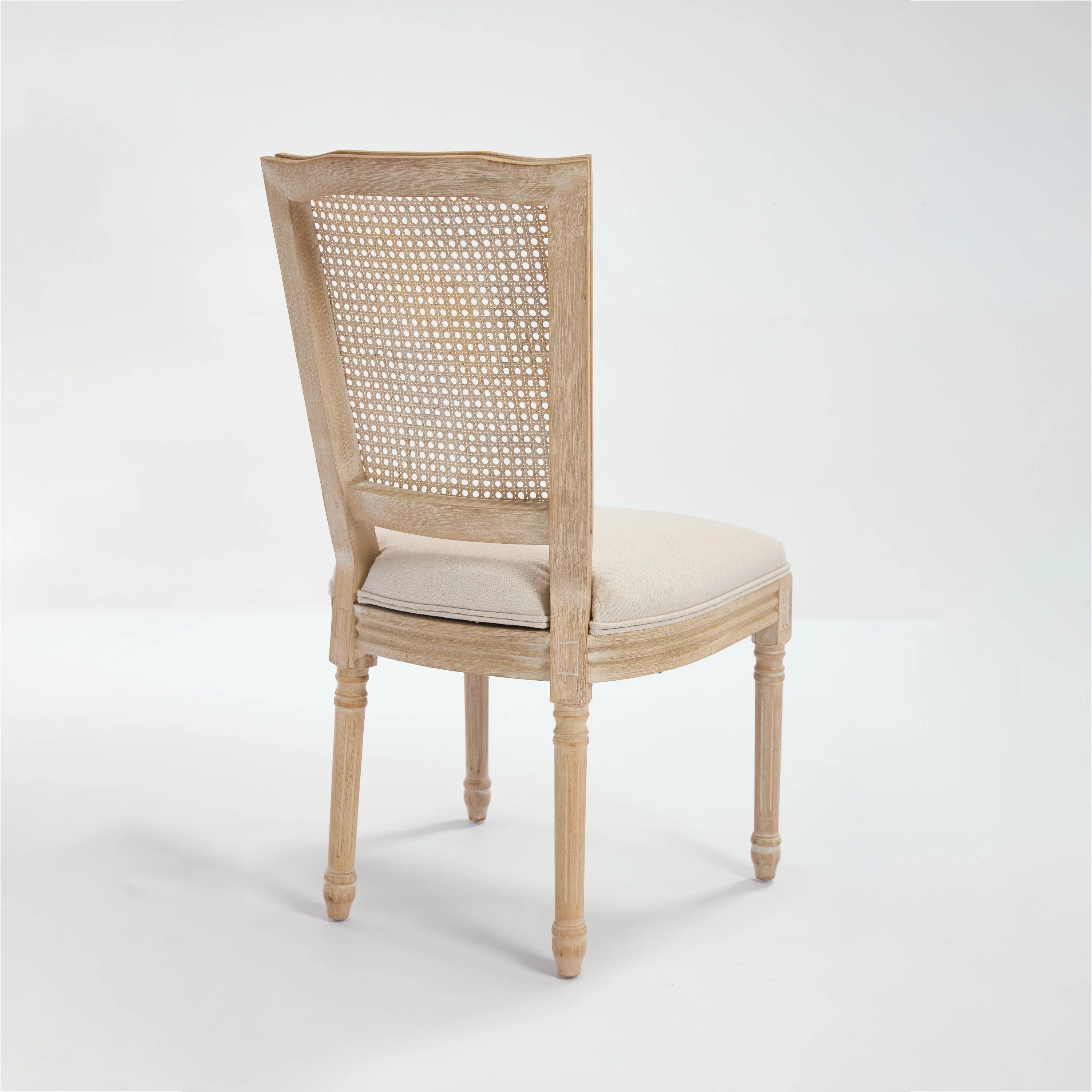 French Country Dining Chairs Set of 2 Upholstered With Natural Rattan Back - Image 26