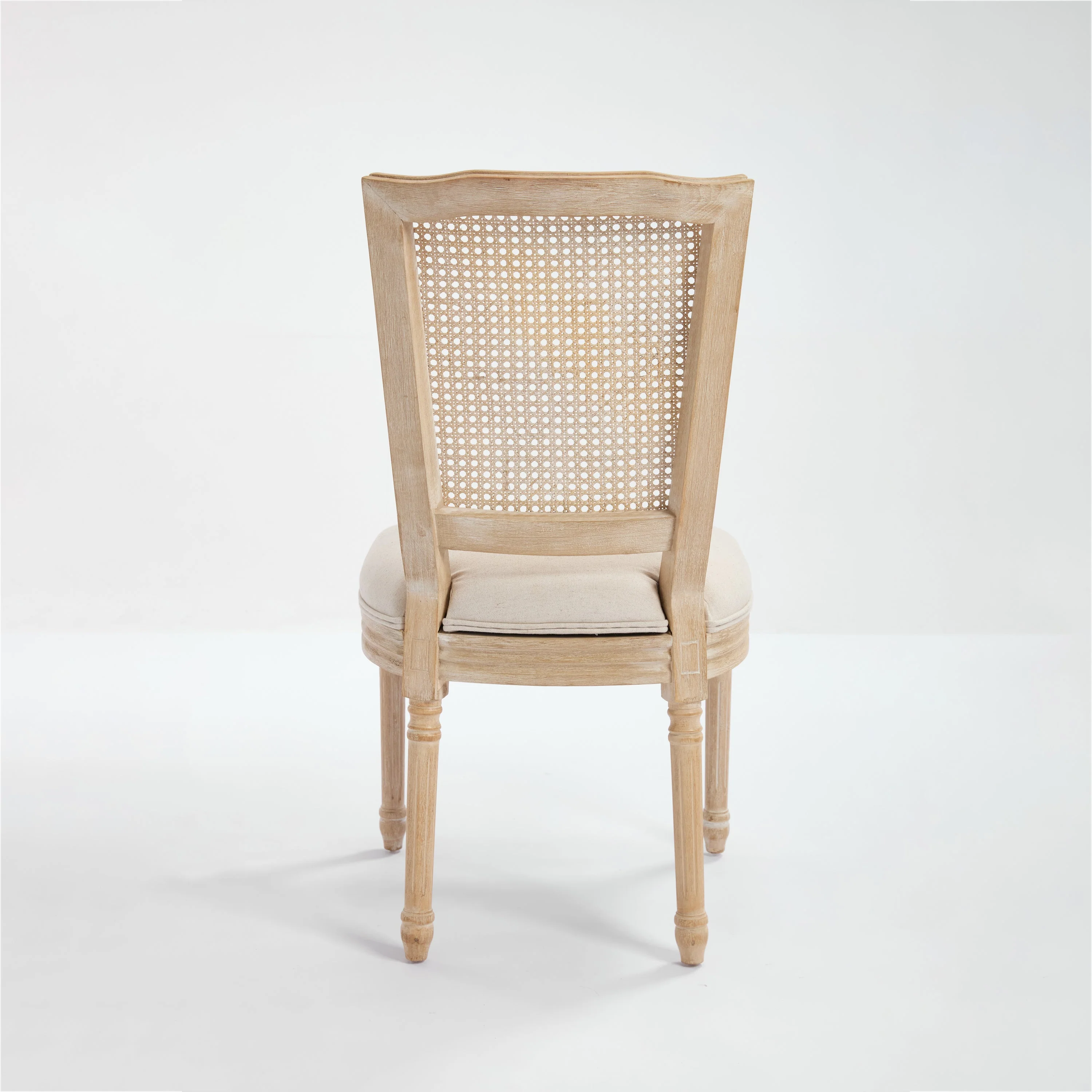 French Country Dining Chairs Set of 2 Upholstered With Natural Rattan Back - Image 27