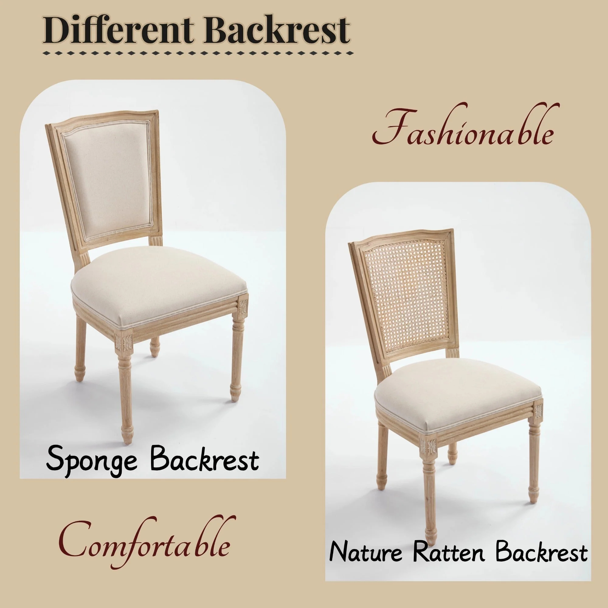 French Country Dining Chairs Set of 2 Upholstered With Natural Rattan Back - Image 6