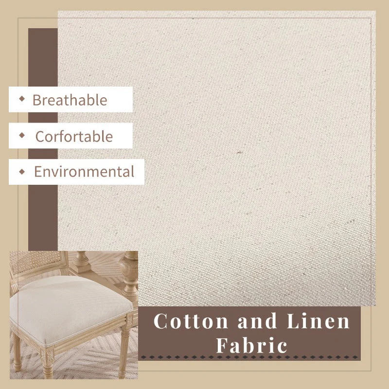 French Country Dining Chairs Set of 2 Upholstered With Natural Rattan Back - Image 7