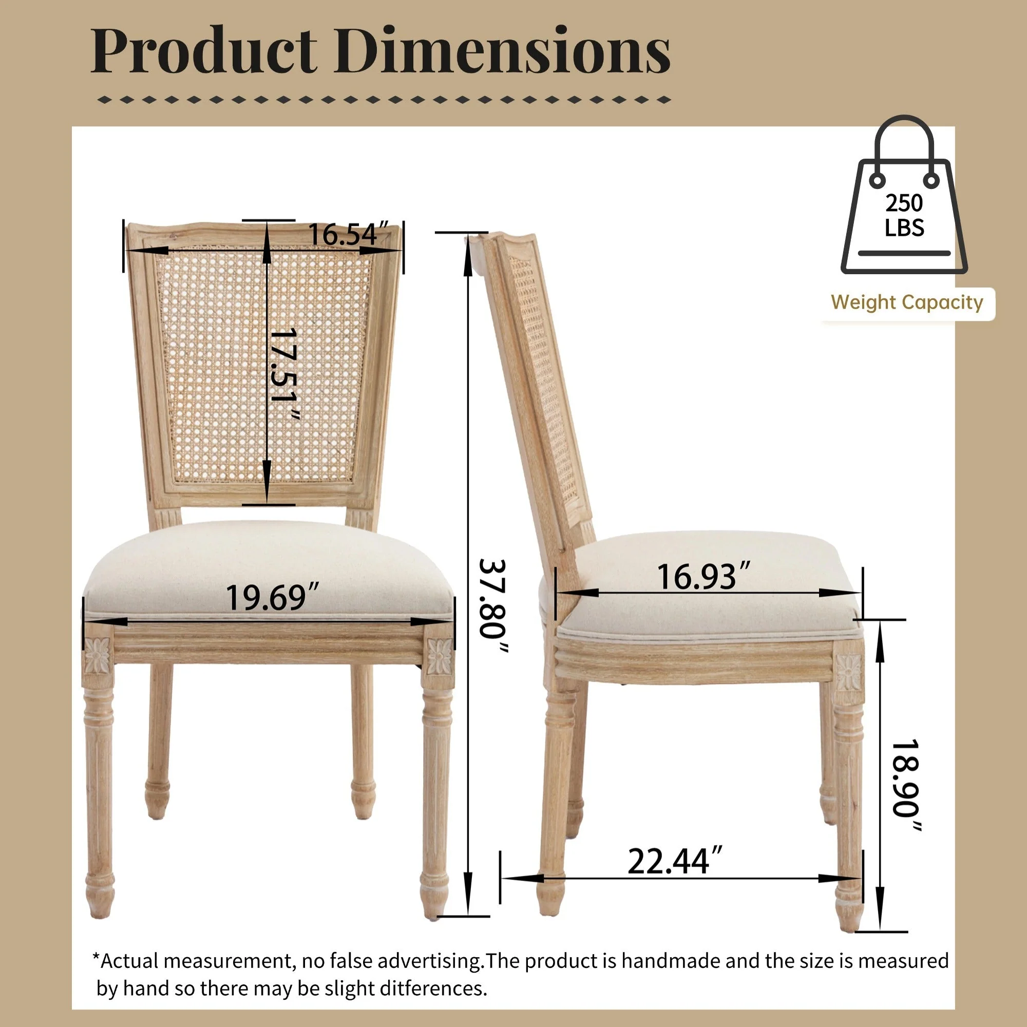 French Country Dining Chairs Set of 2 Upholstered With Natural Rattan Back - Image 9