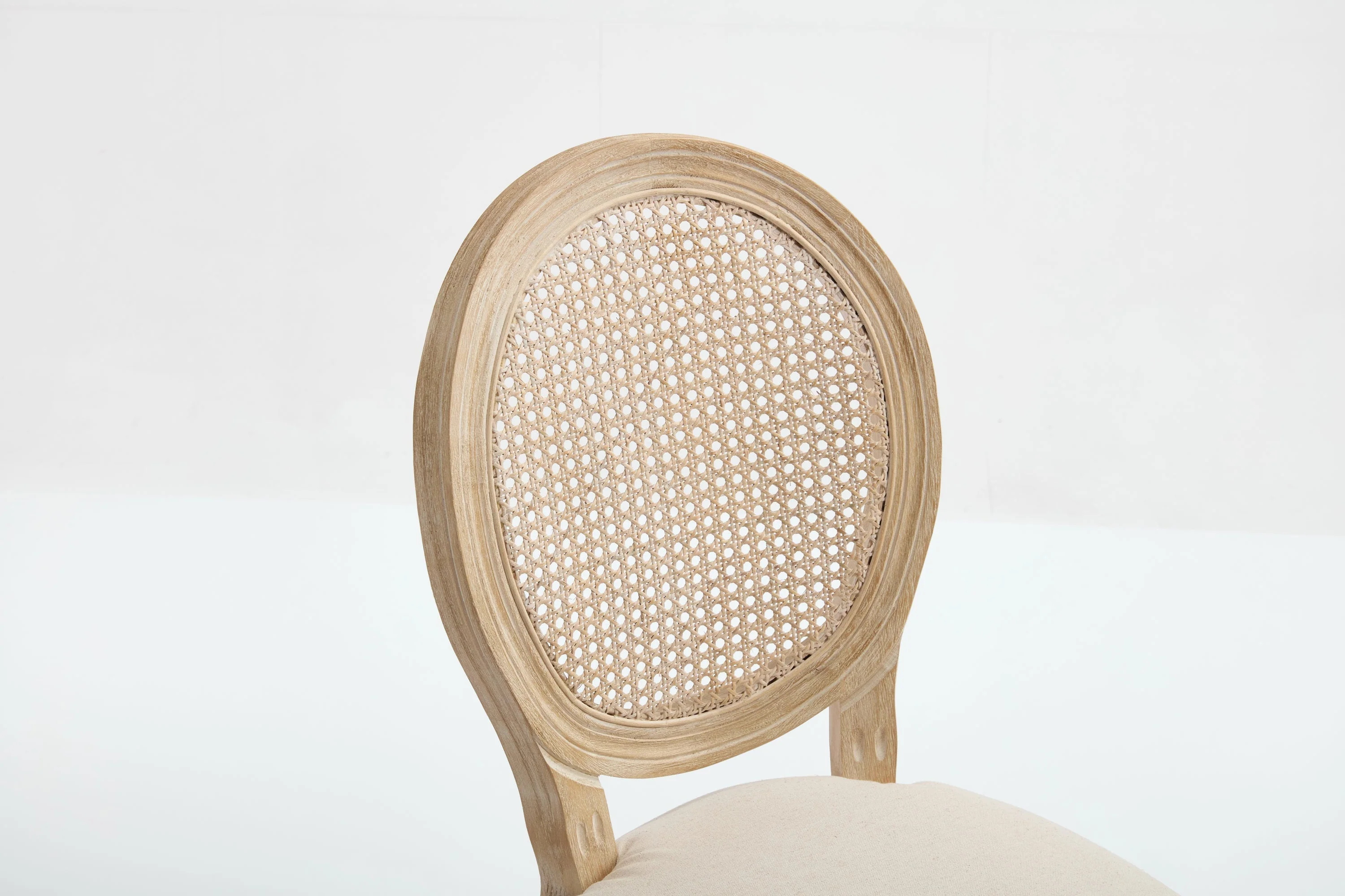 French Country Dining Chairs Set of 2 Upholstered with Rattan Back - Image 18
