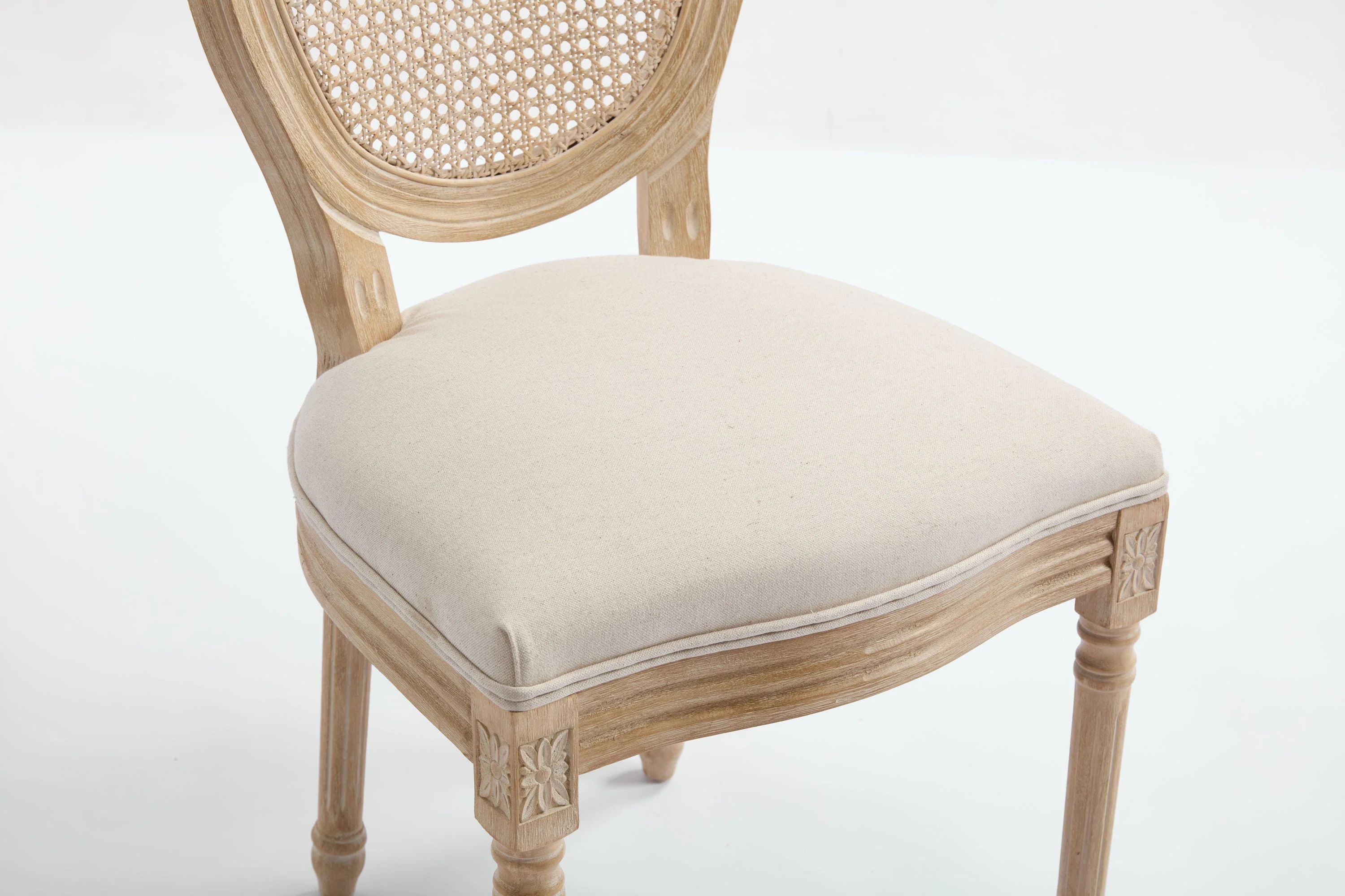 French Country Dining Chairs Set of 2 Upholstered with Rattan Back - Image 19