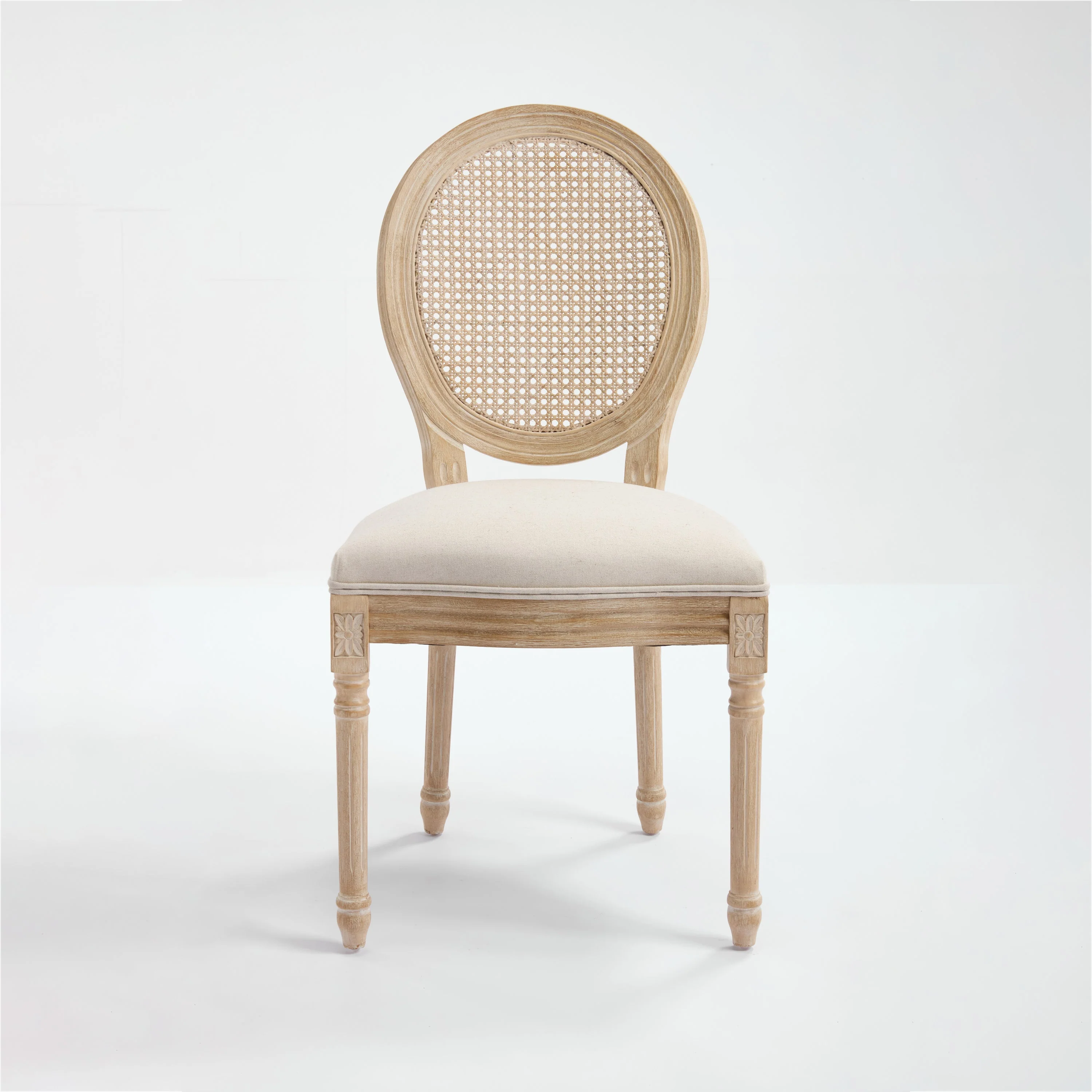 French Country Dining Chairs Set of 2 Upholstered with Rattan Back - Image 24