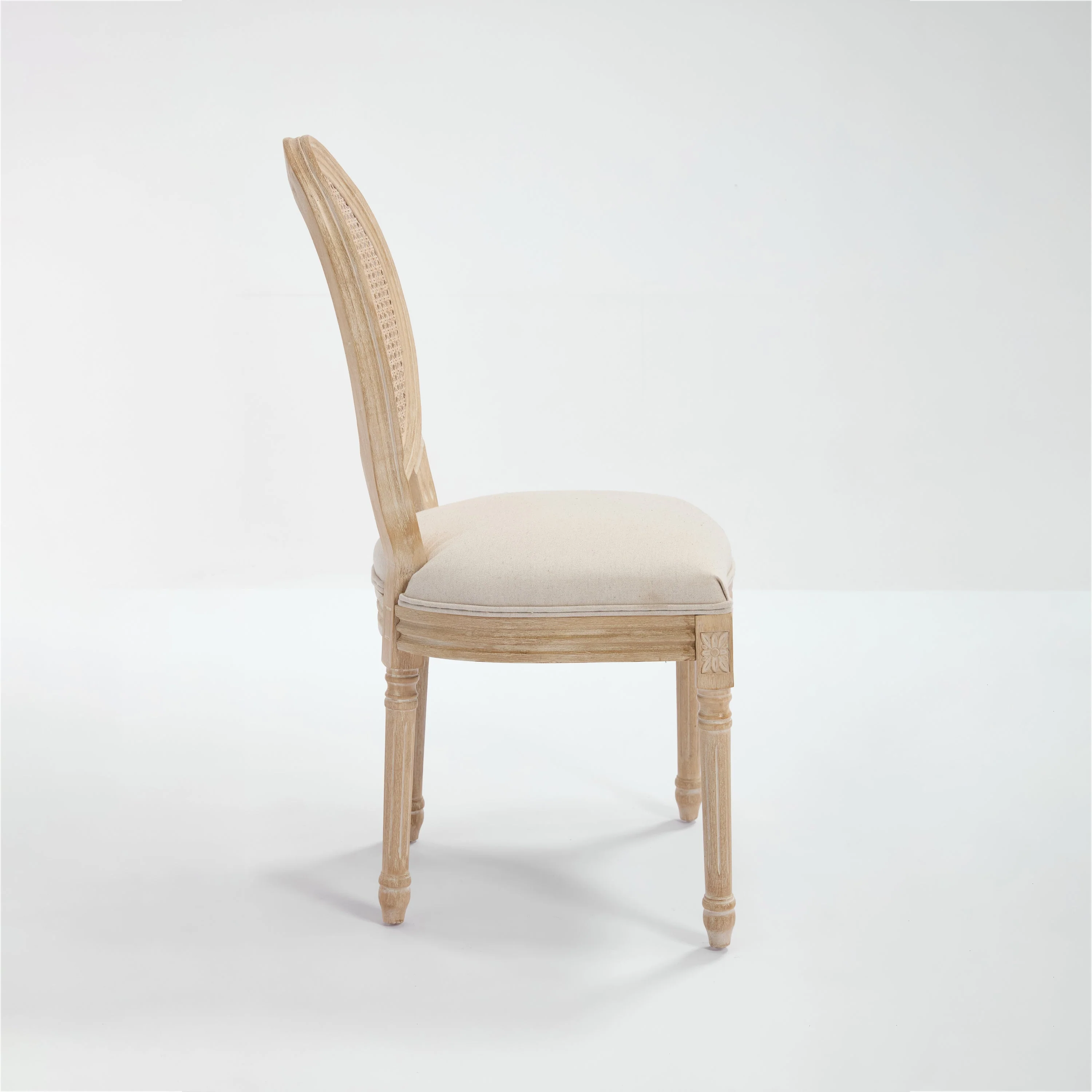French Country Dining Chairs Set of 2 Upholstered with Rattan Back - Image 25
