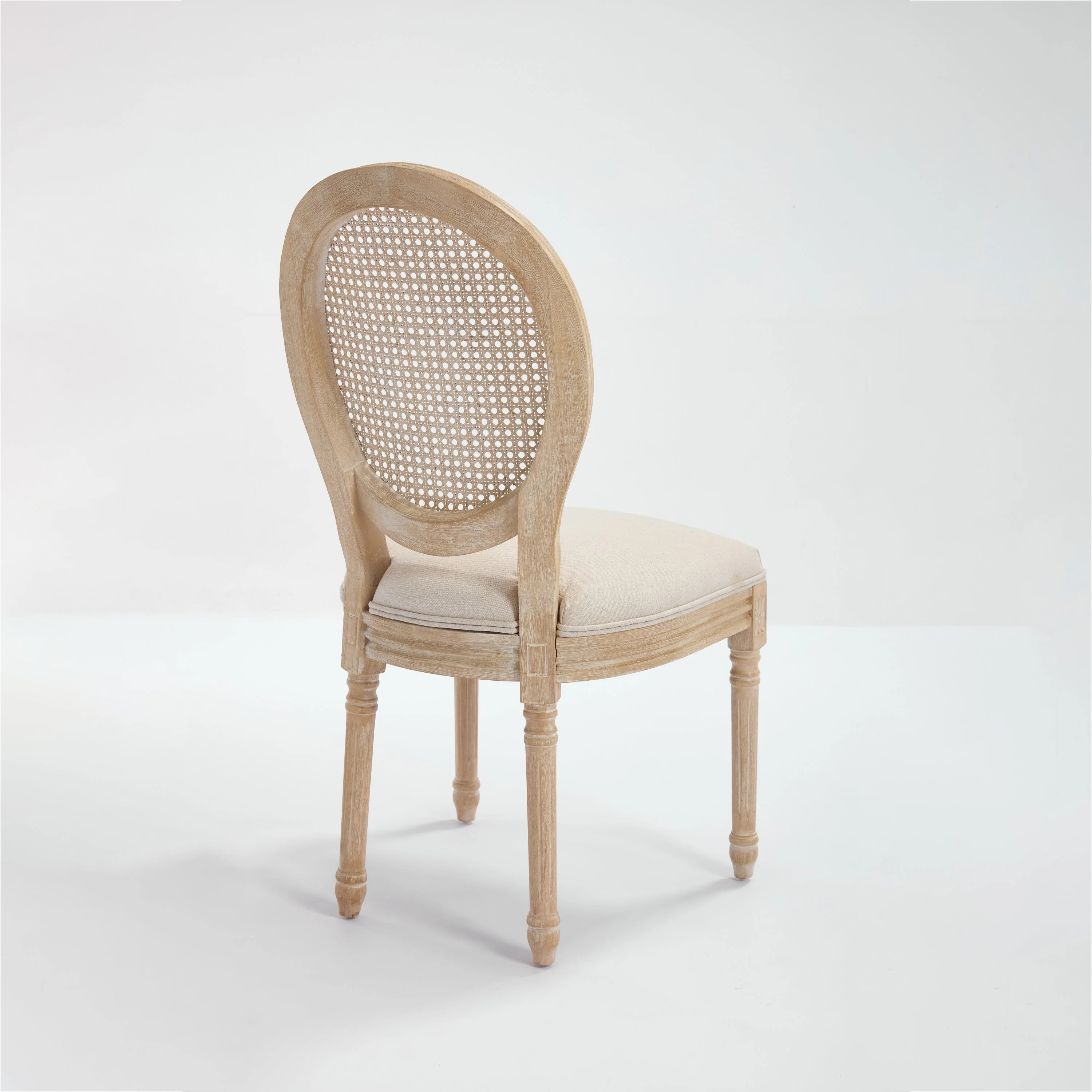 French Country Dining Chairs Set of 2 Upholstered with Rattan Back - Image 26