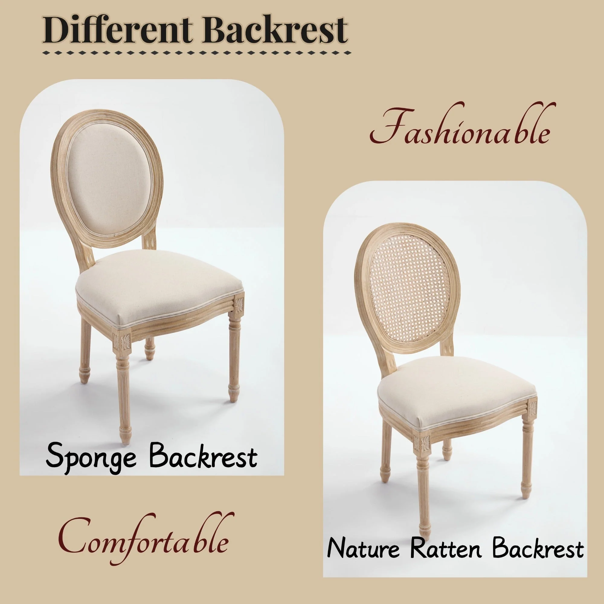 French Country Dining Chairs Set of 2 Upholstered with Rattan Back - Image 6