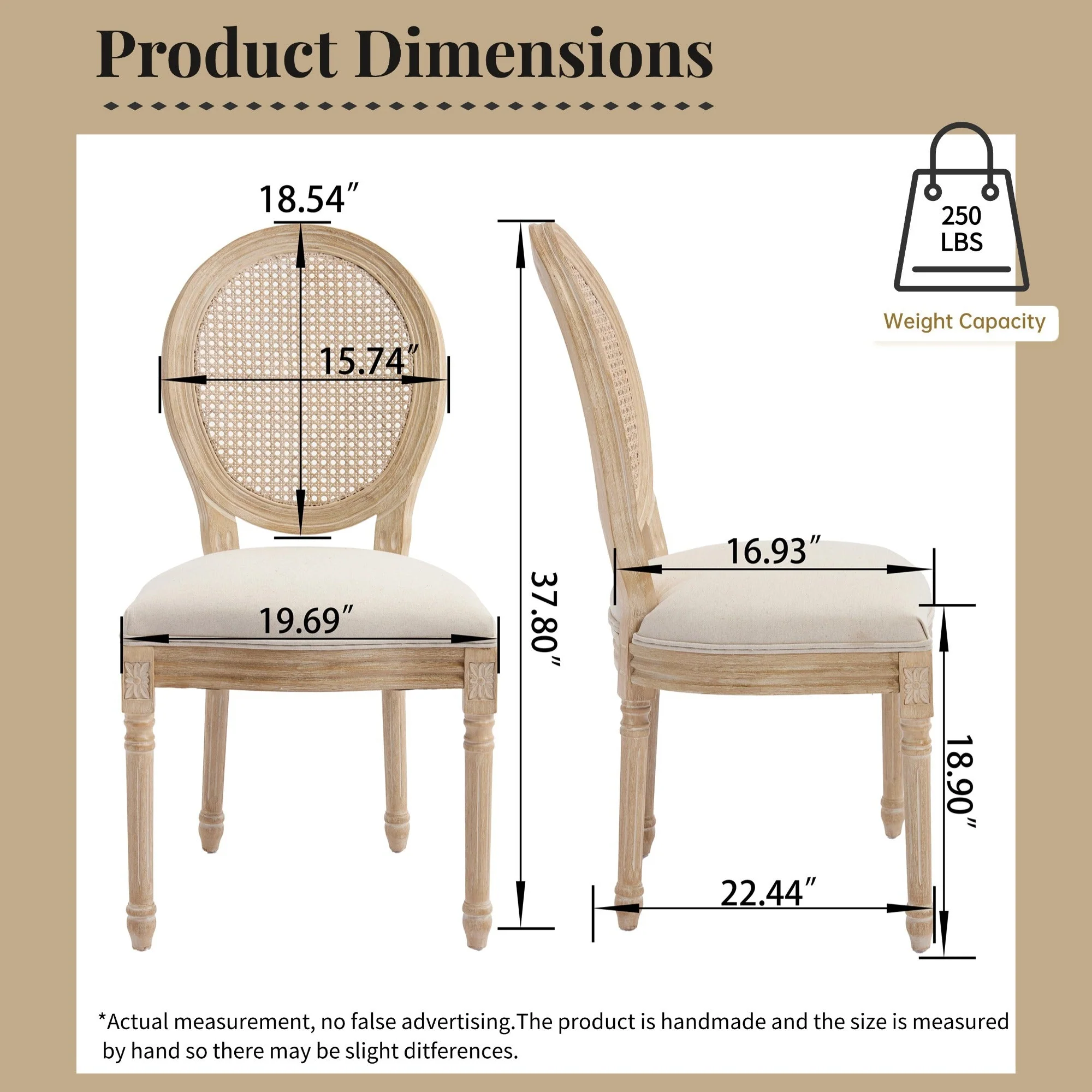 French Country Dining Chairs Set of 2 Upholstered with Rattan Back - Image 7