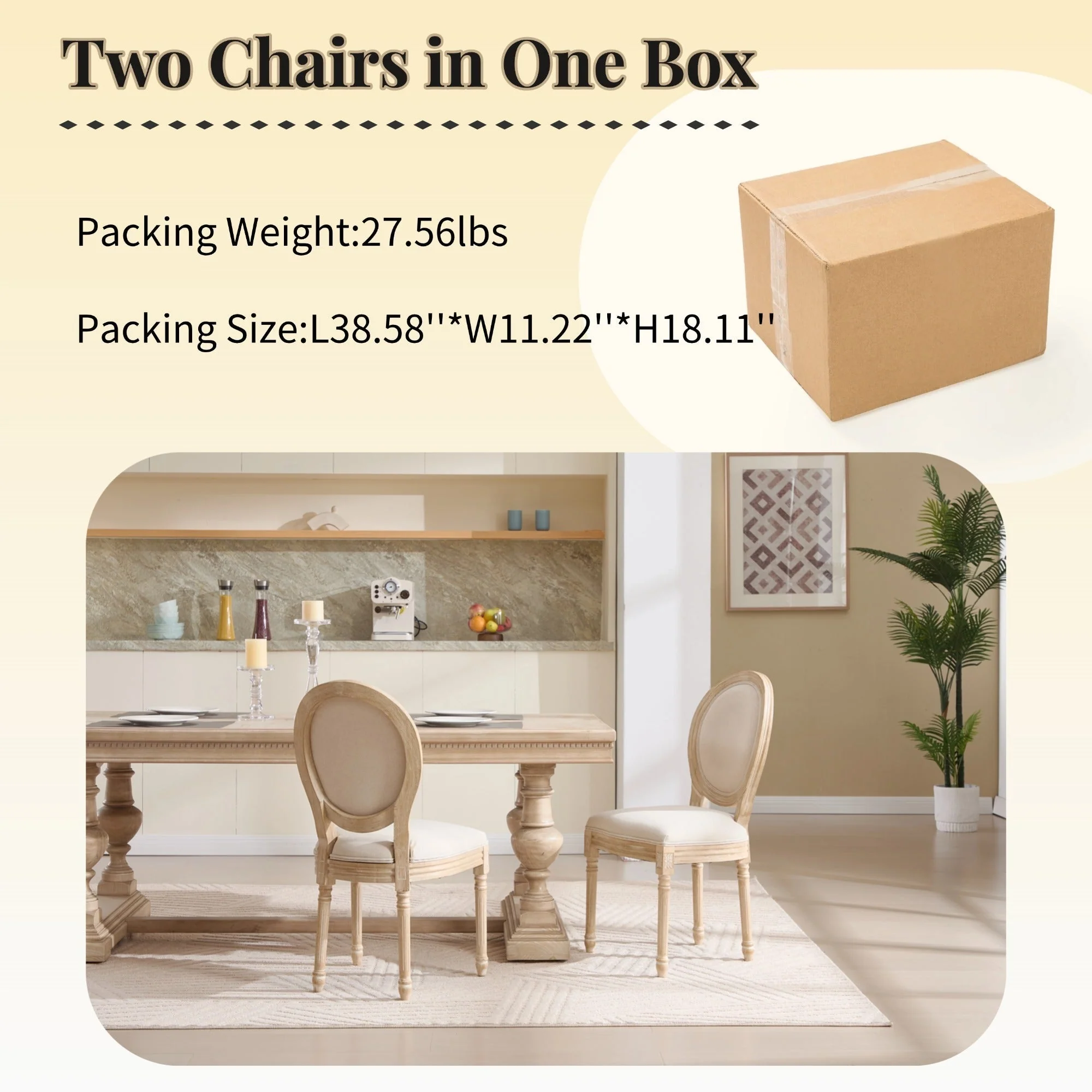 French Country Dining Chairs Set of 2 with Upholstered Round Back - Image 10