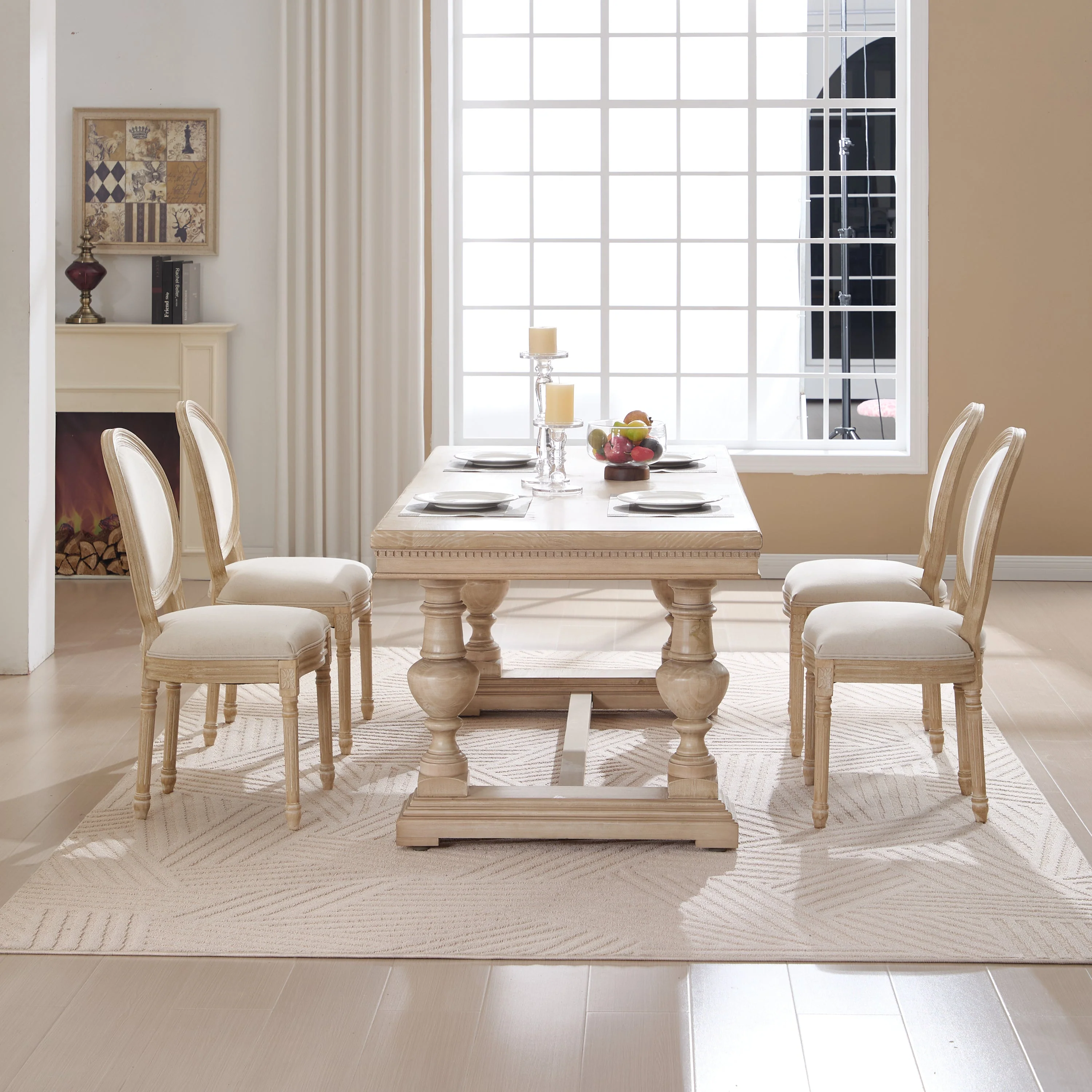 French Country Dining Chairs Set of 2 with Upholstered Round Back - Image 11
