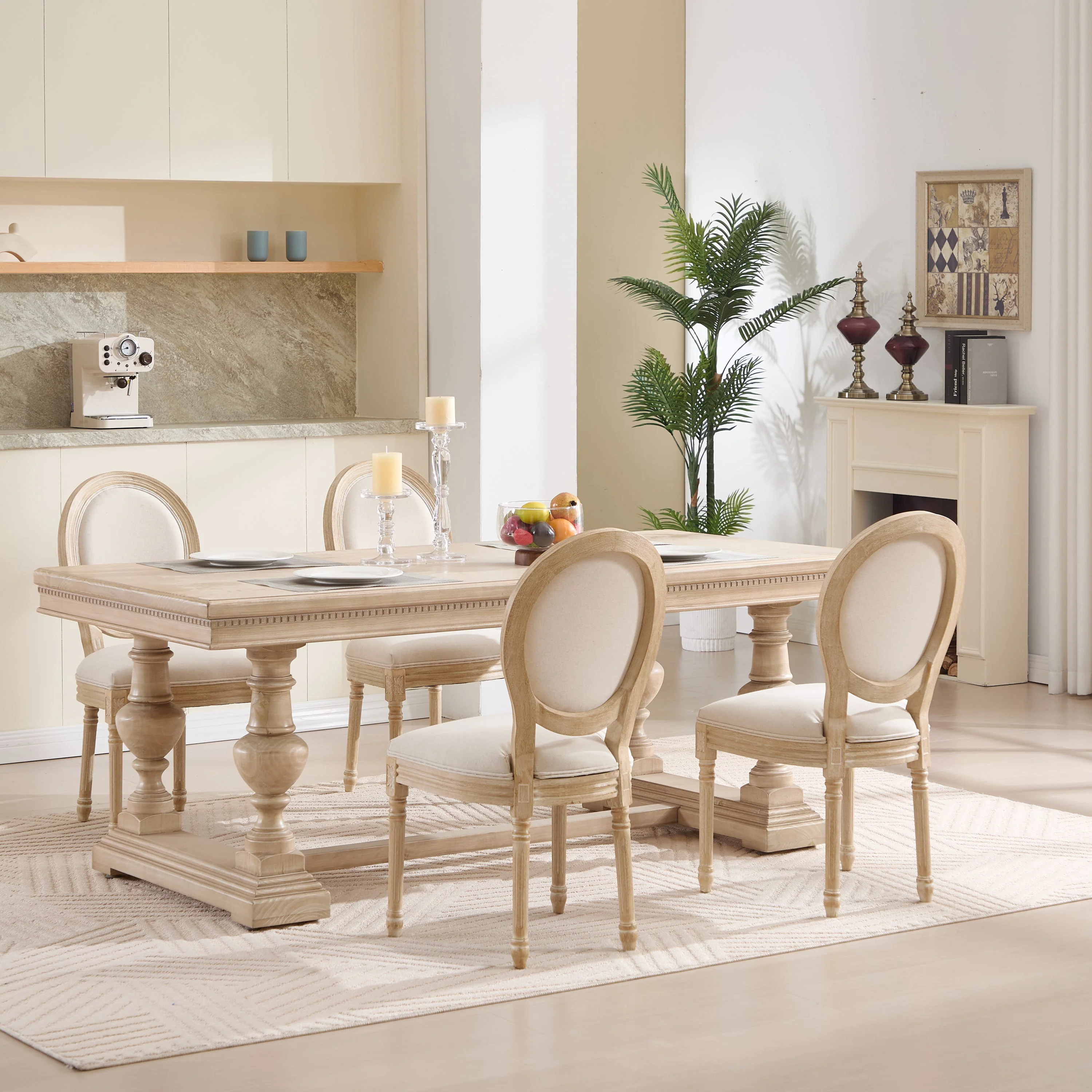 French Country Dining Chairs Set of 2 with Upholstered Round Back - Image 15