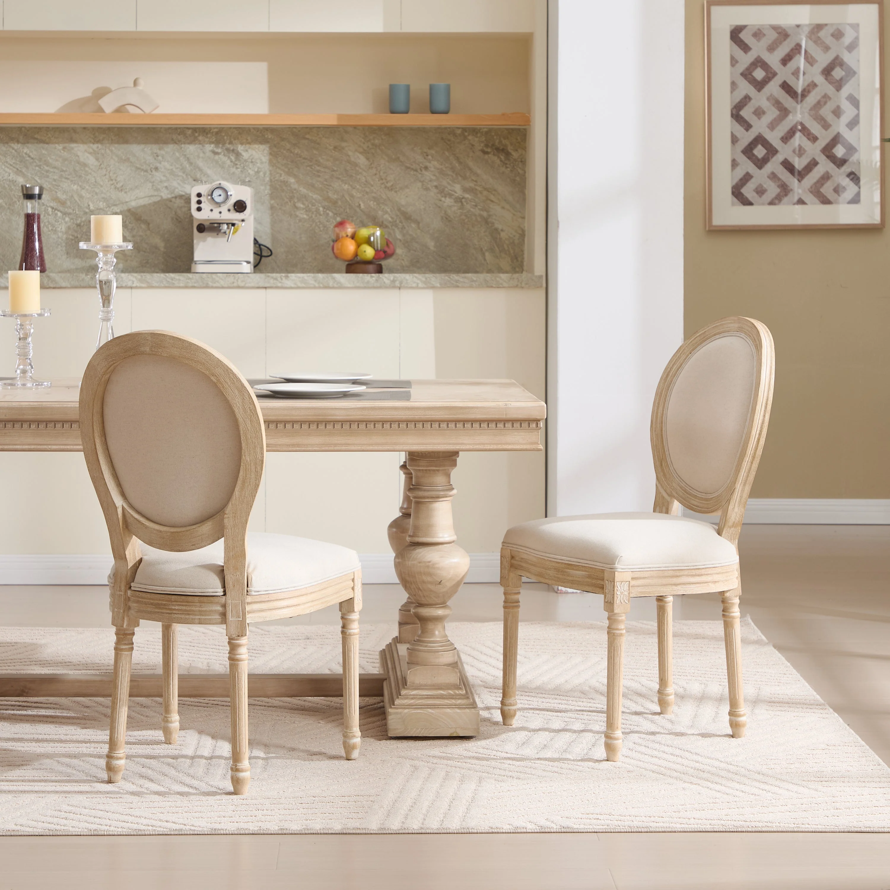 French Country Dining Chairs Set of 2 with Upholstered Round Back - Image 16