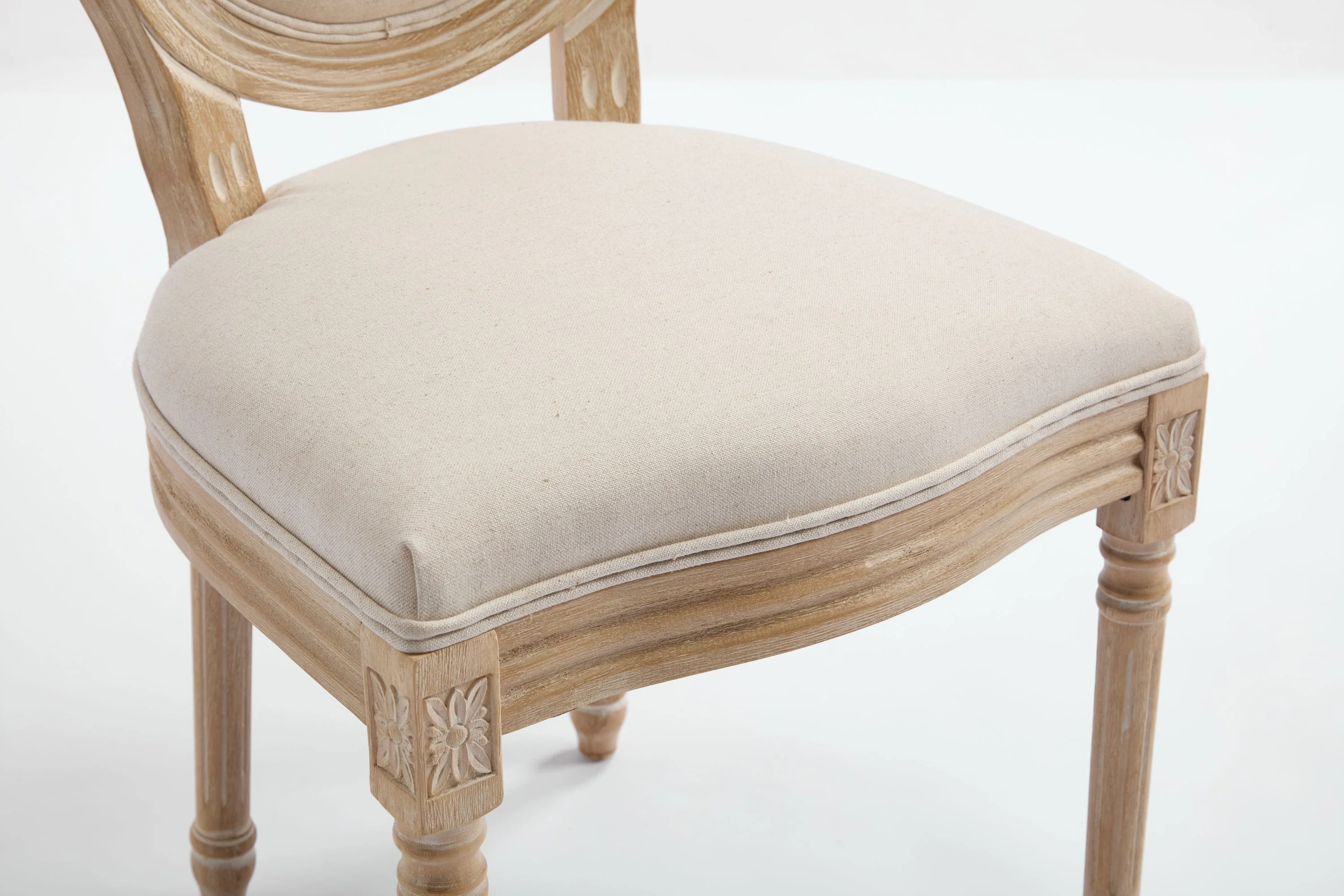 French Country Dining Chairs Set of 2 with Upholstered Round Back - Image 19