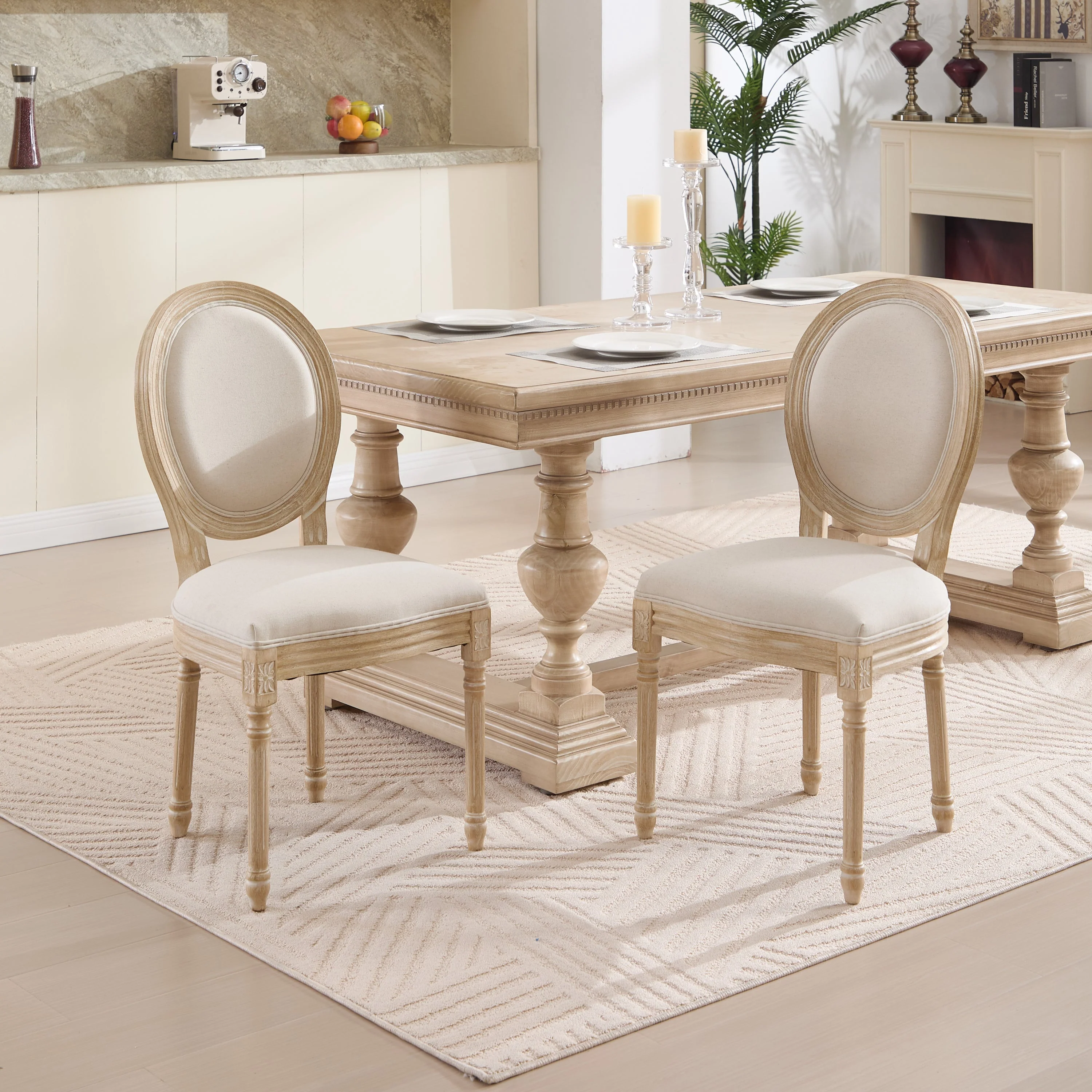 French Country Dining Chairs Set of 2 with Upholstered Round Back - Image 2