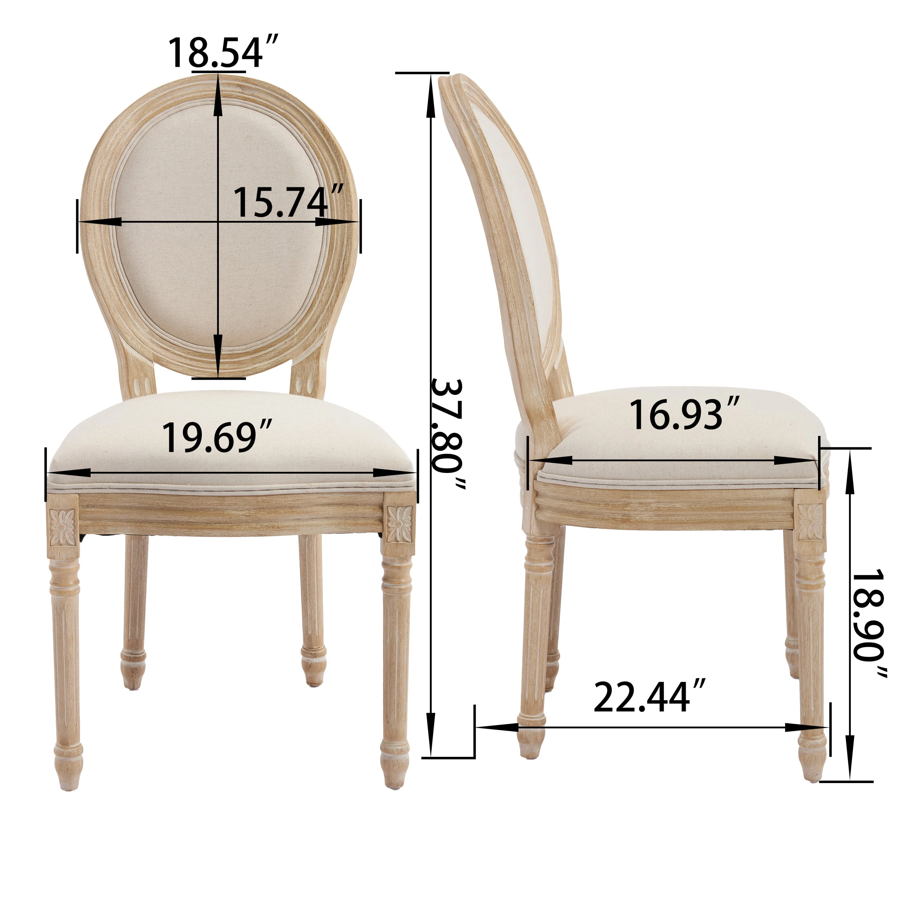 French Country Dining Chairs Set of 2 with Upholstered Round Back - Image 23