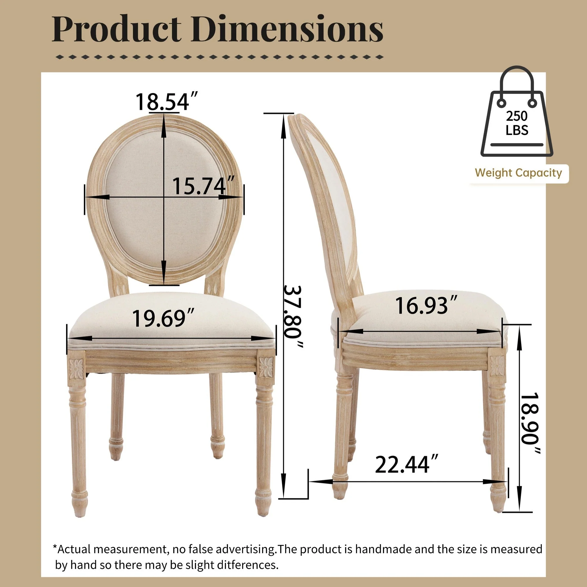 French Country Dining Chairs Set of 2 with Upholstered Round Back - Image 5