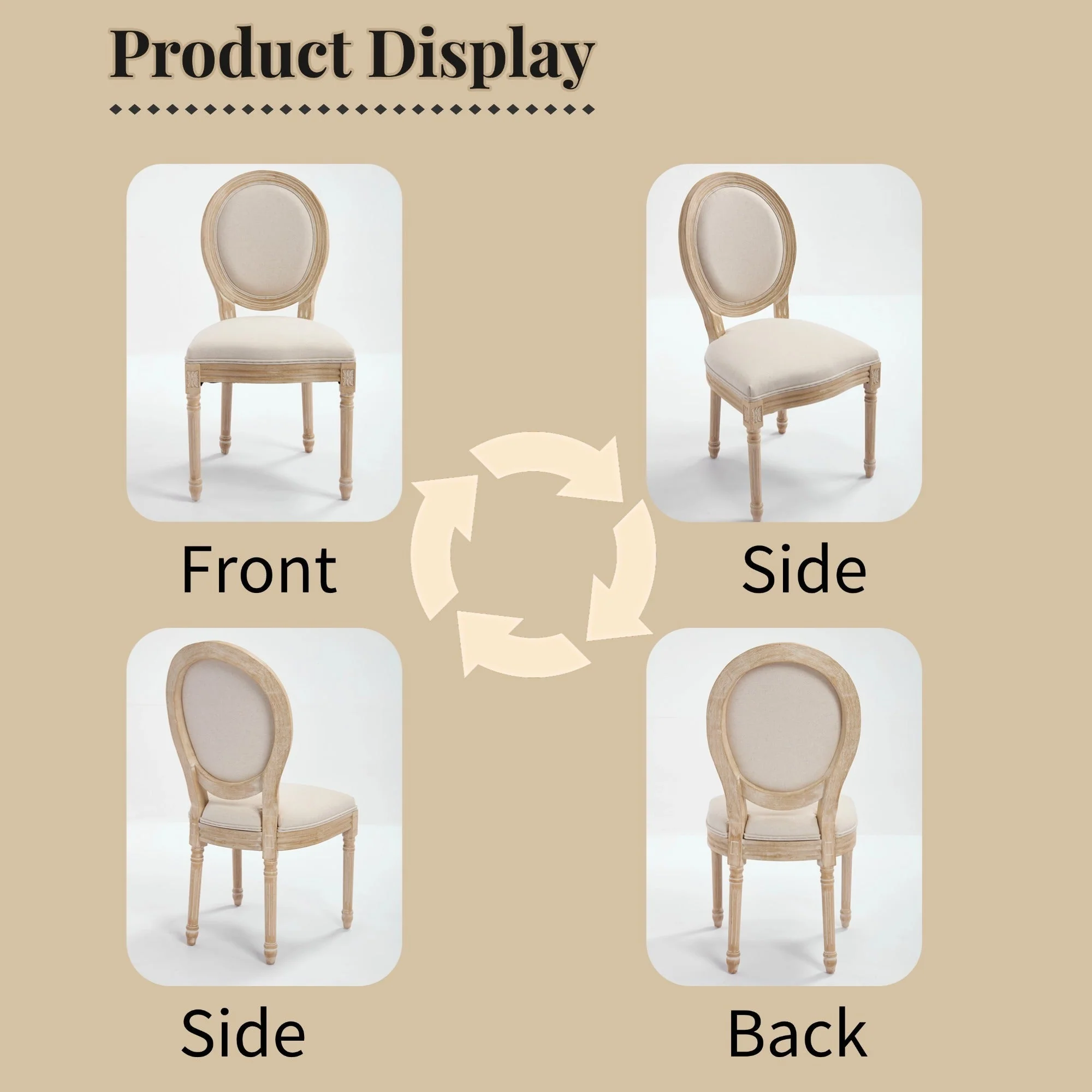French Country Dining Chairs Set of 2 with Upholstered Round Back - Image 6