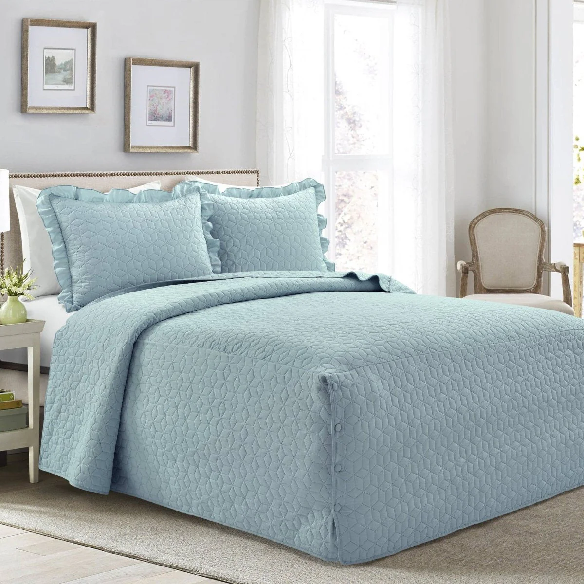 French Country Geo Ruffle Skirt 3 Piece Bedspread Set - Image 6