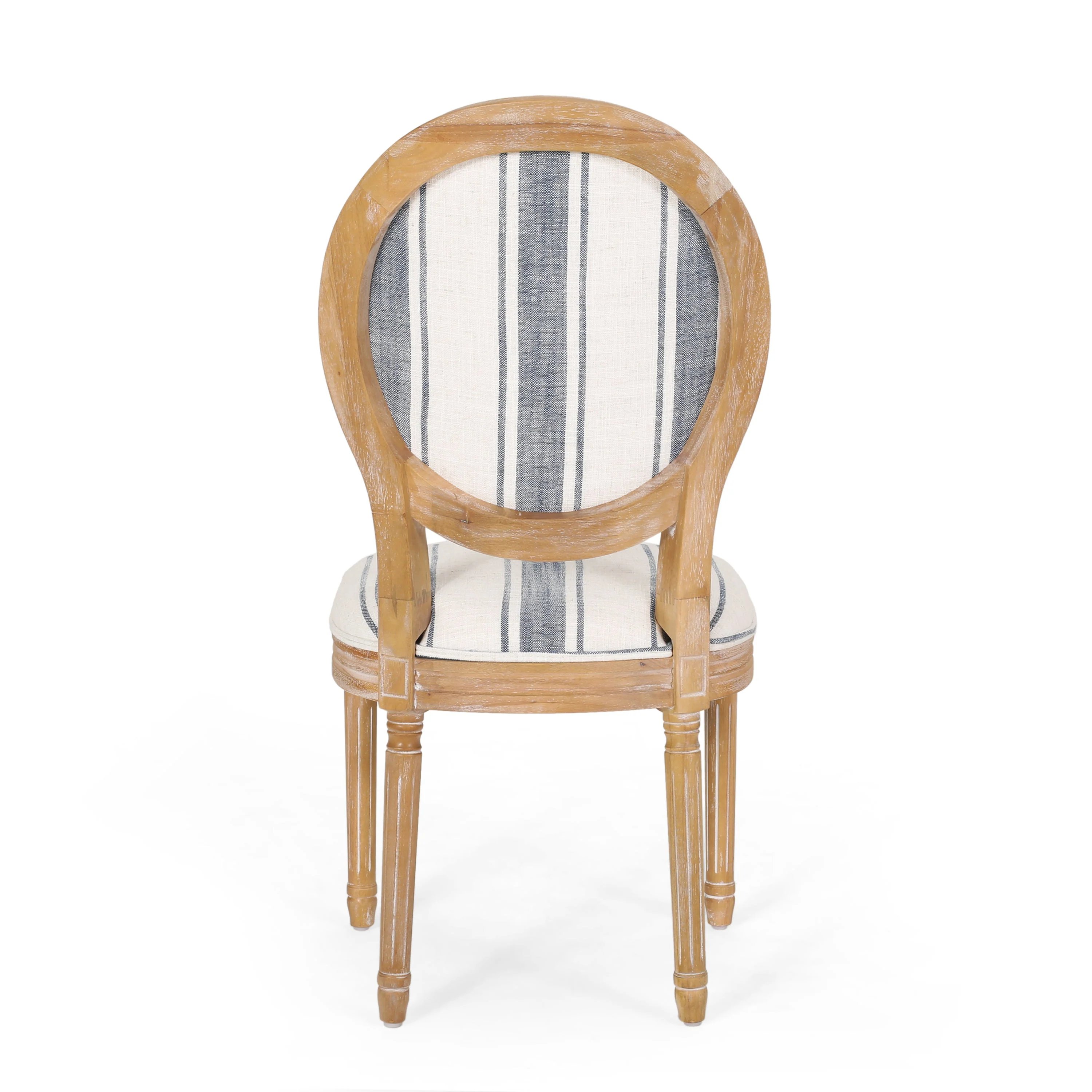 French Country-Inspired KD Dining Chair with Iconic Round Backrest in Blue Fabric - Image 11