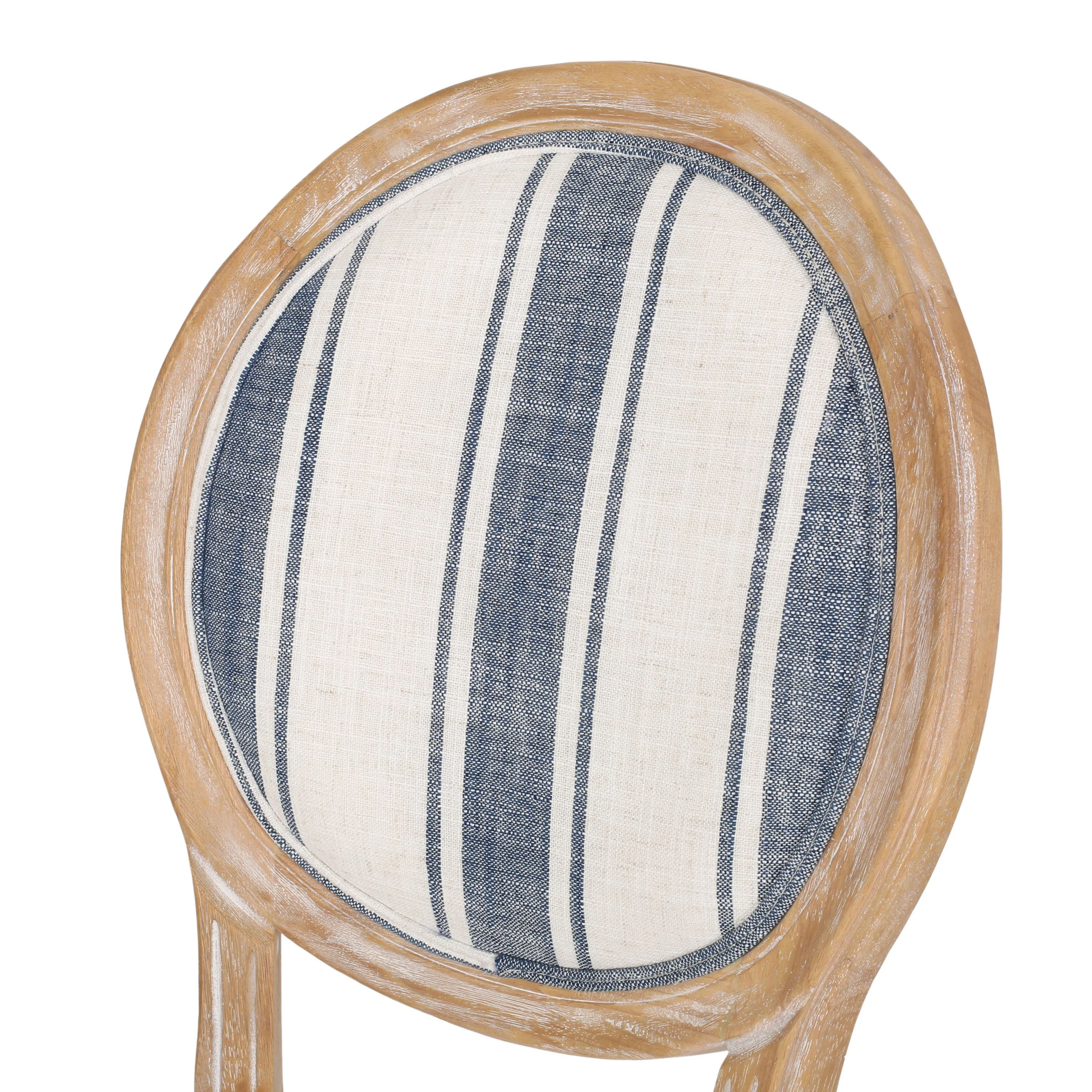 French Country-Inspired KD Dining Chair with Iconic Round Backrest in Blue Fabric - Image 12