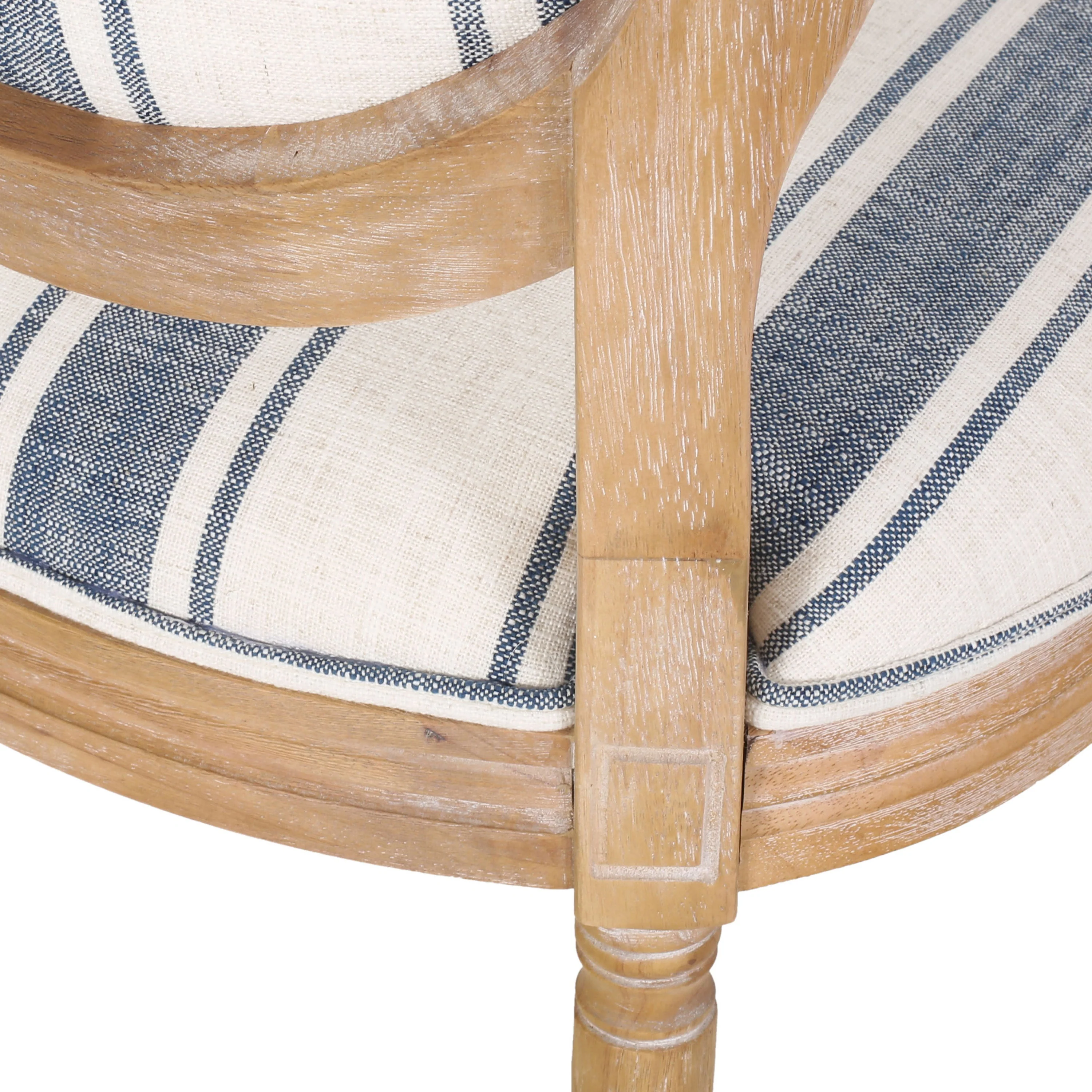 French Country-Inspired KD Dining Chair with Iconic Round Backrest in Blue Fabric - Image 13
