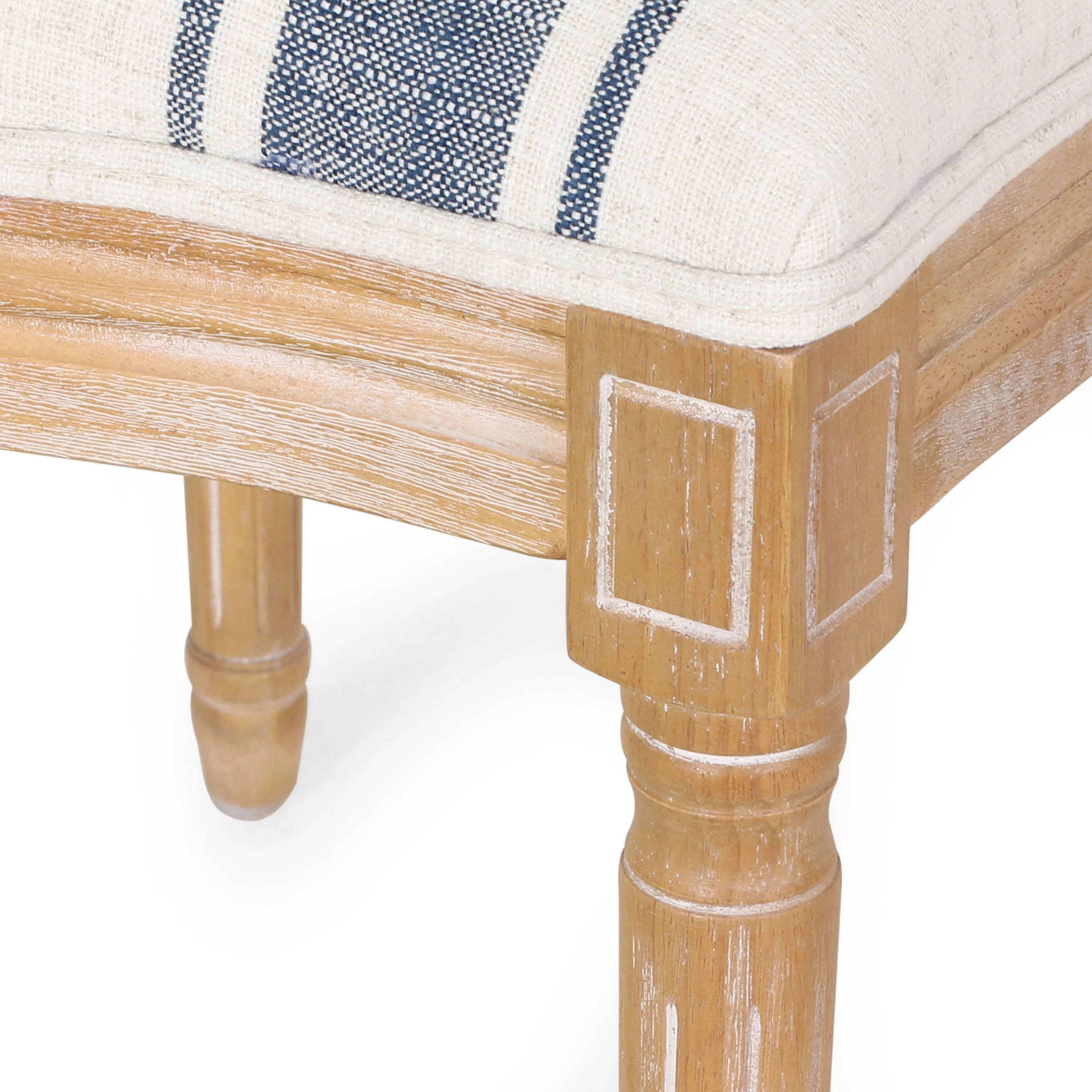 French Country-Inspired KD Dining Chair with Iconic Round Backrest in Blue Fabric - Image 14
