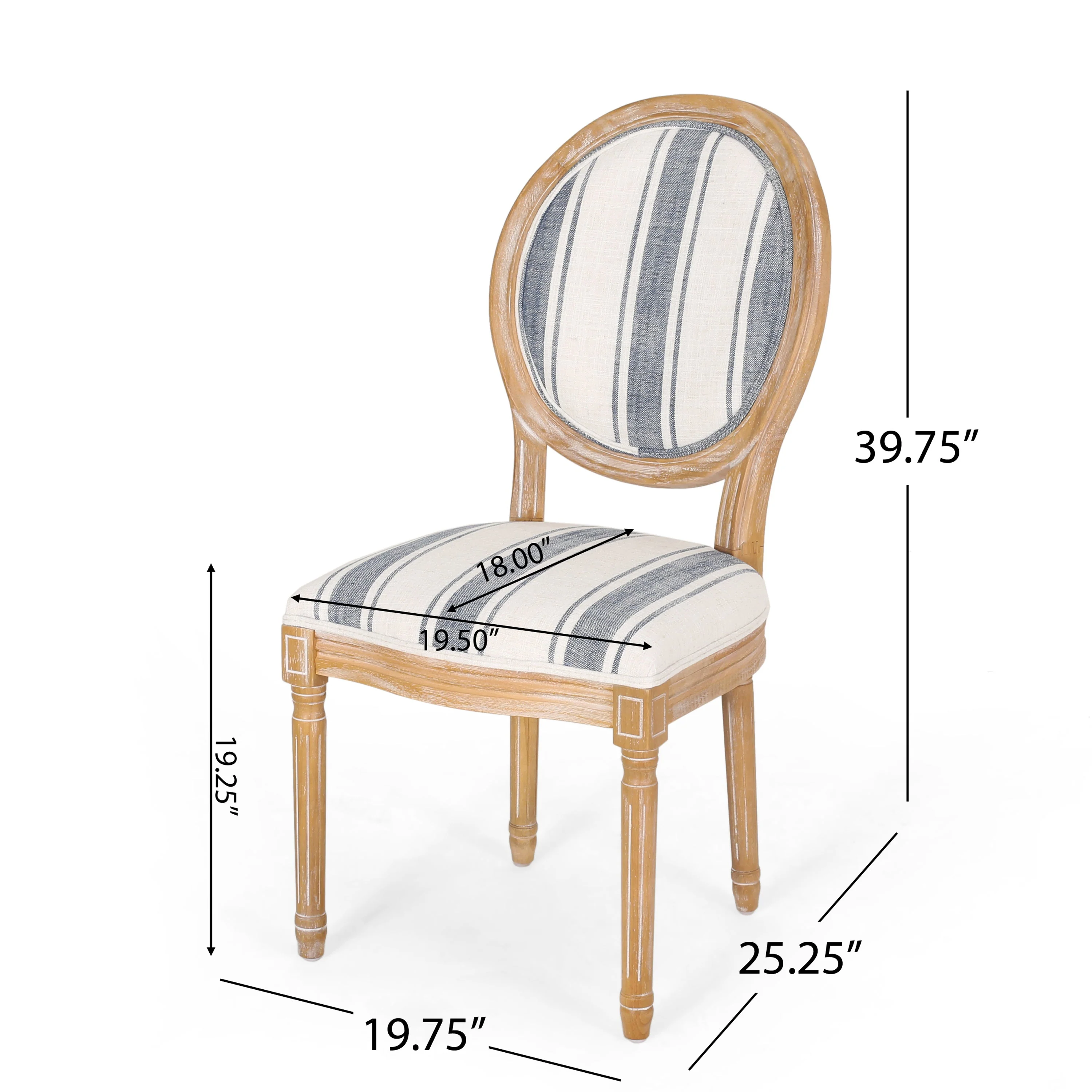 French Country-Inspired KD Dining Chair with Iconic Round Backrest in Blue Fabric - Image 3