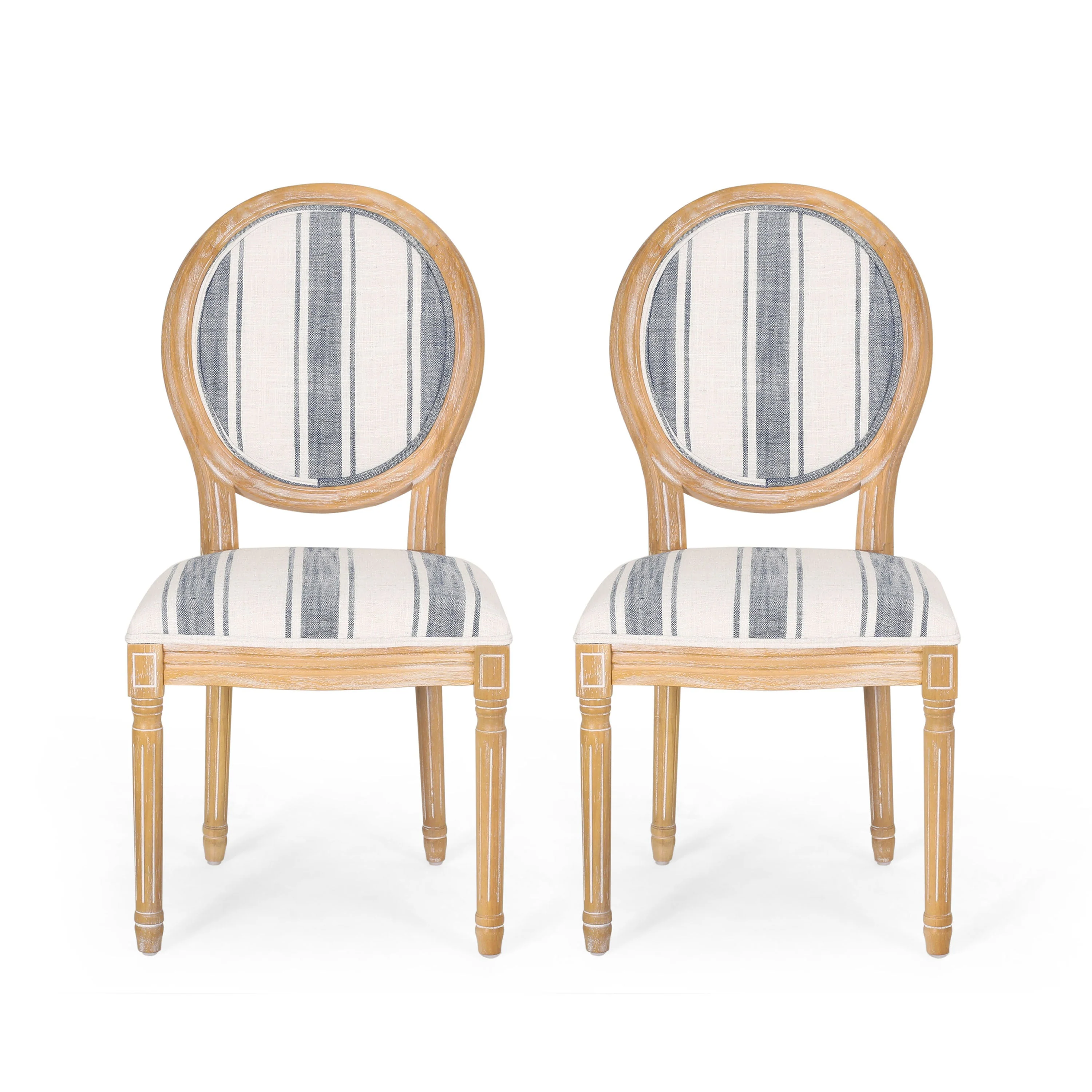 French Country-Inspired KD Dining Chair with Iconic Round Backrest in Blue Fabric - Image 4