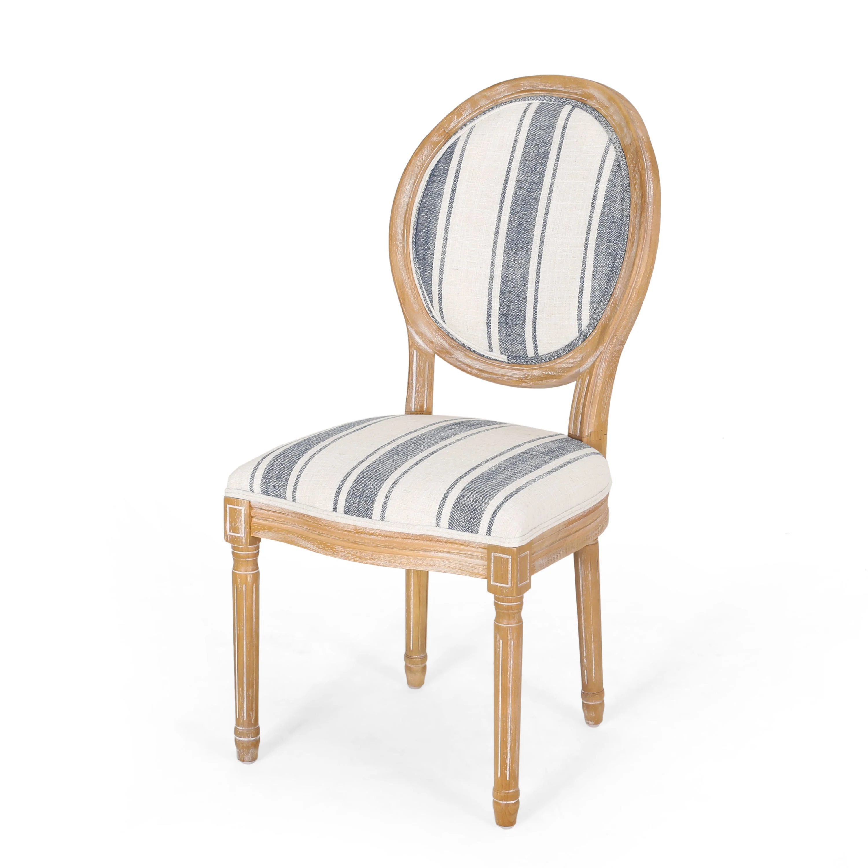 French Country-Inspired KD Dining Chair with Iconic Round Backrest in Blue Fabric - Image 7
