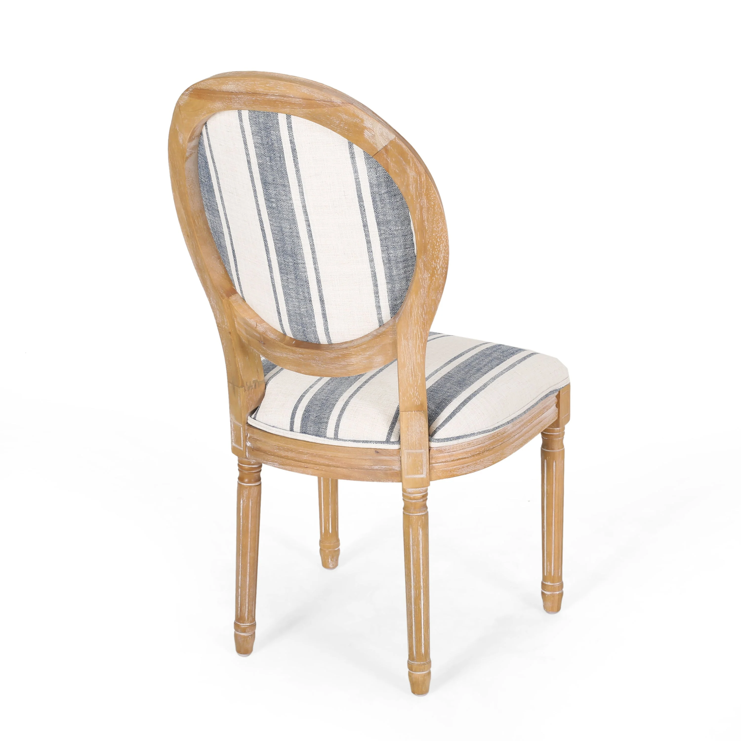 French Country-Inspired KD Dining Chair with Iconic Round Backrest in Blue Fabric - Image 8