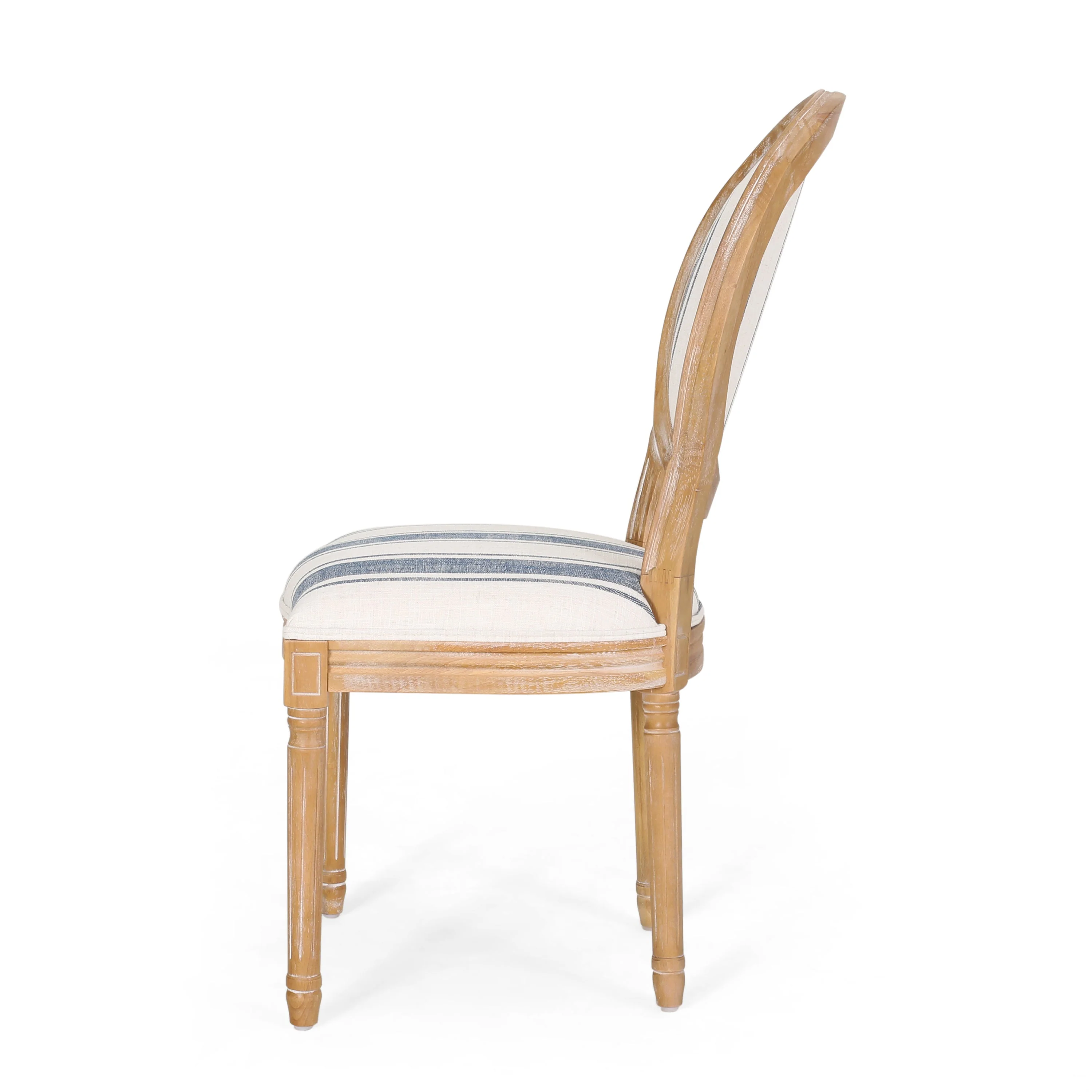 French Country-Inspired KD Dining Chair with Iconic Round Backrest in Blue Fabric - Image 9