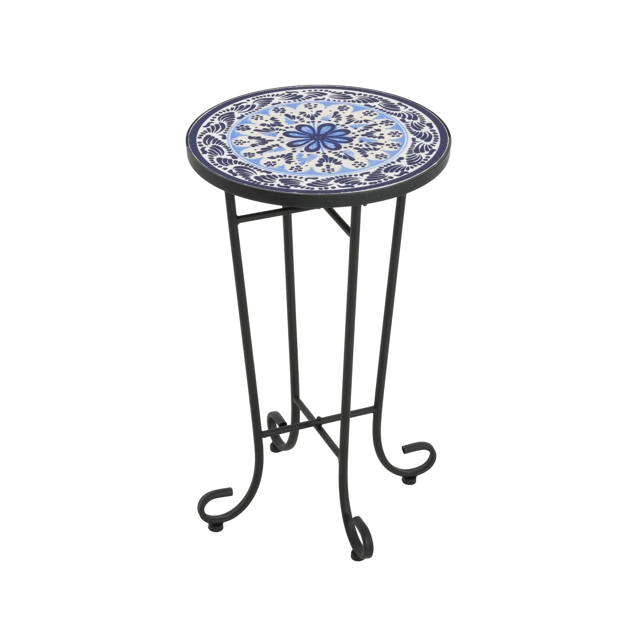 French Country Patio Side Table With Vibrant Tile Top - Image 2
