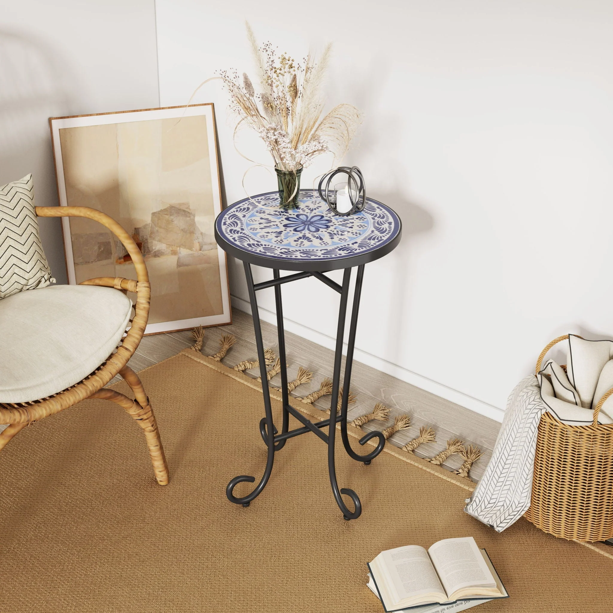 French Country Patio Side Table With Vibrant Tile Top - Image 3